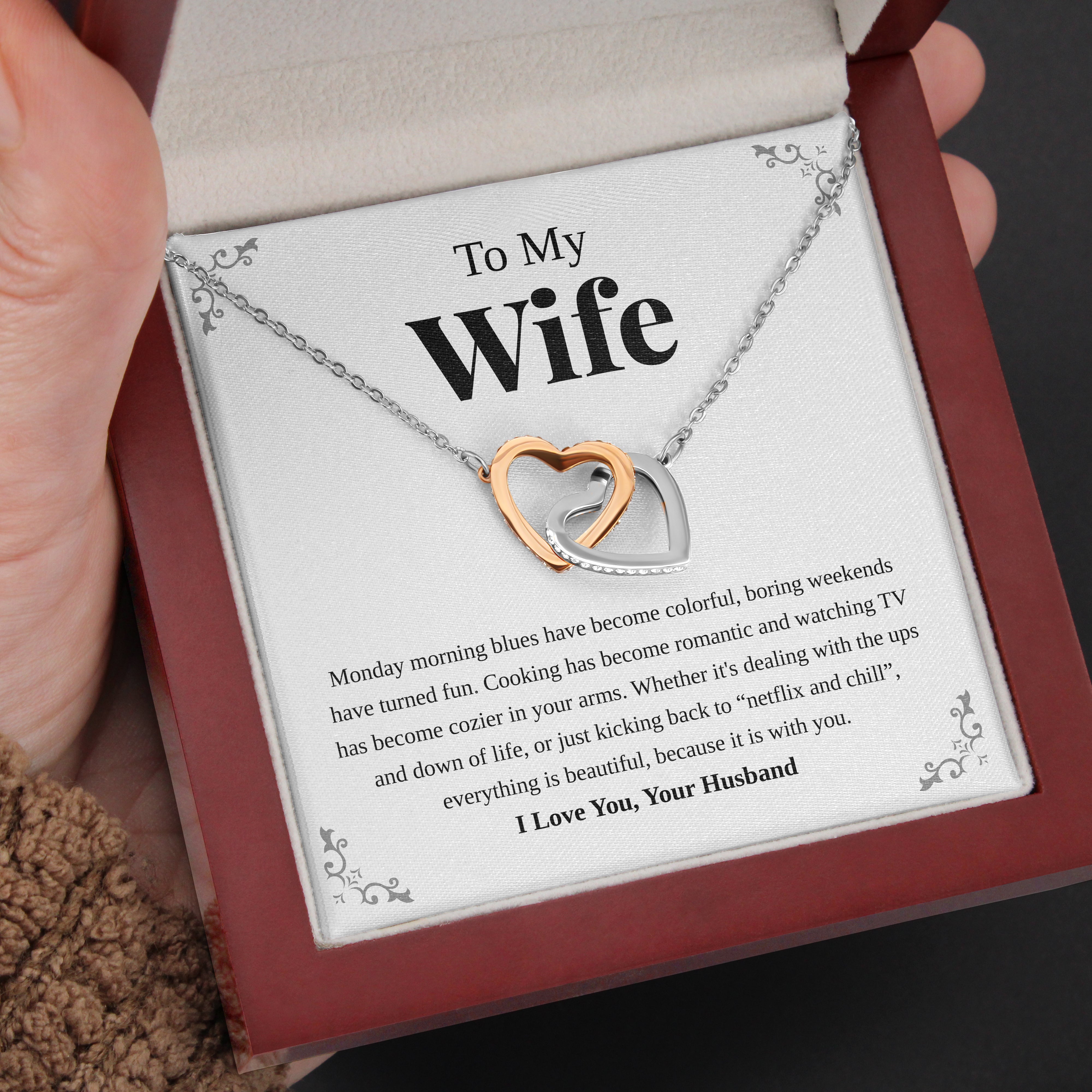 To My Wife | "Netflix and Chill" | Interlocking Hearts Necklace