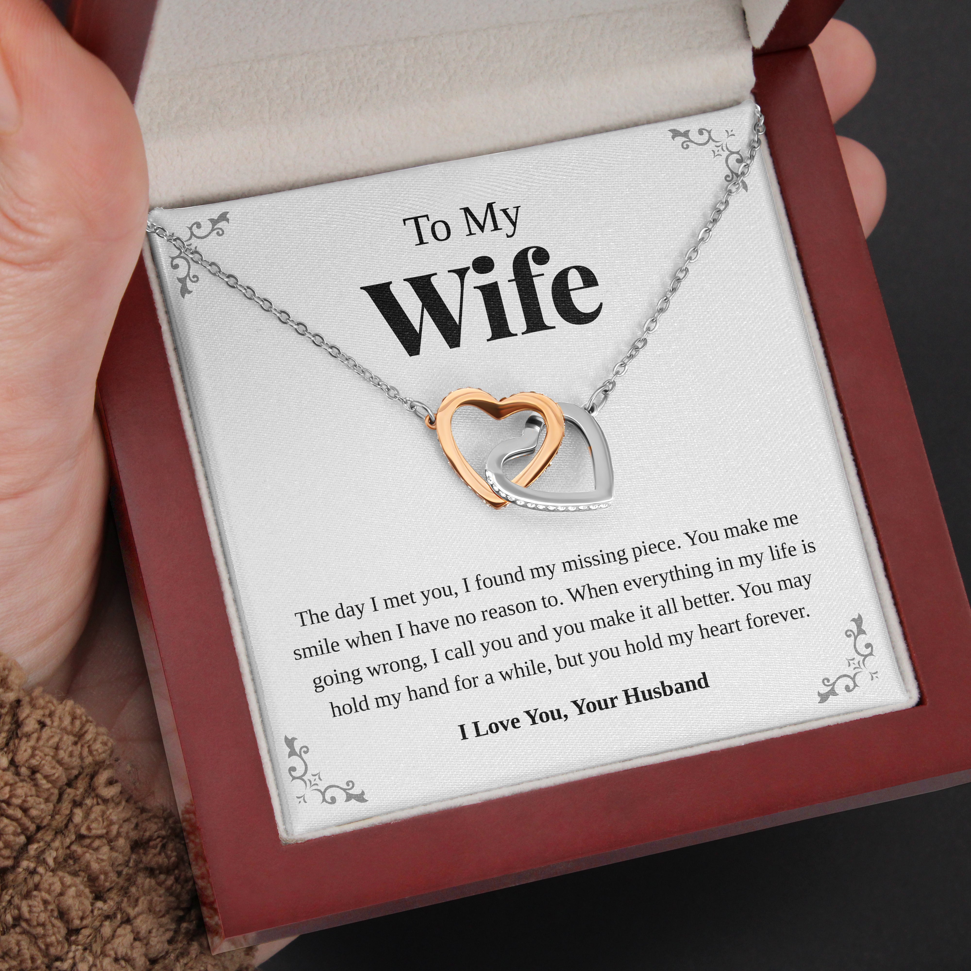To My Wife | "Hold My Heart" | Interlocking Hearts Necklace