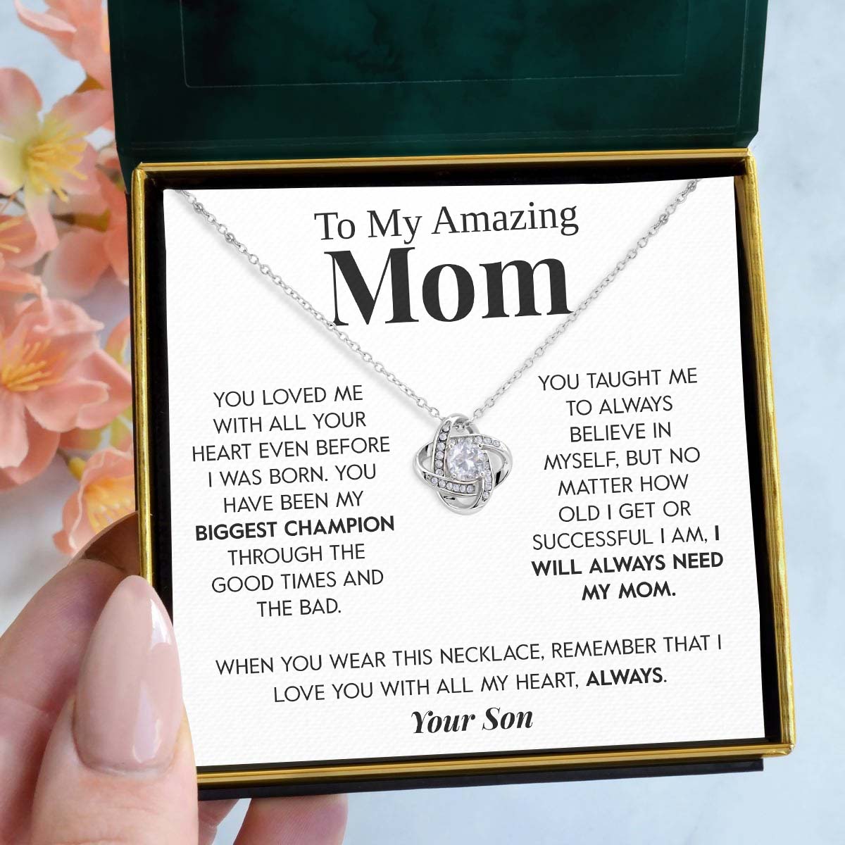 To My Amazing Mom | "My Biggest Champion" | Love Knot Necklace