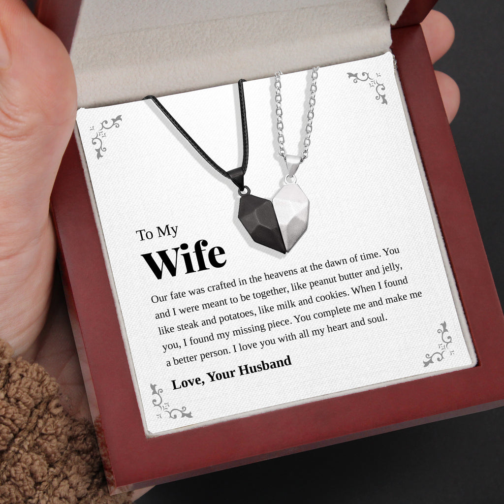Load image into Gallery viewer, To My Wife | &quot;Crafted in the Heavens&quot; | His-and-Hers Magnetic Hearts Necklaces
