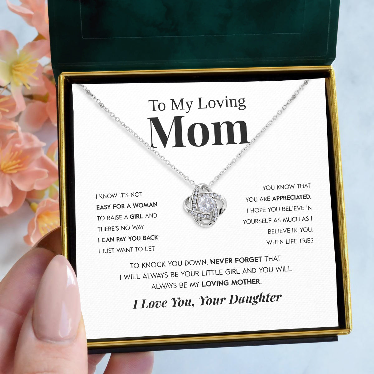 To My Loving Mom | "I Believe in You" | Love Knot Necklace