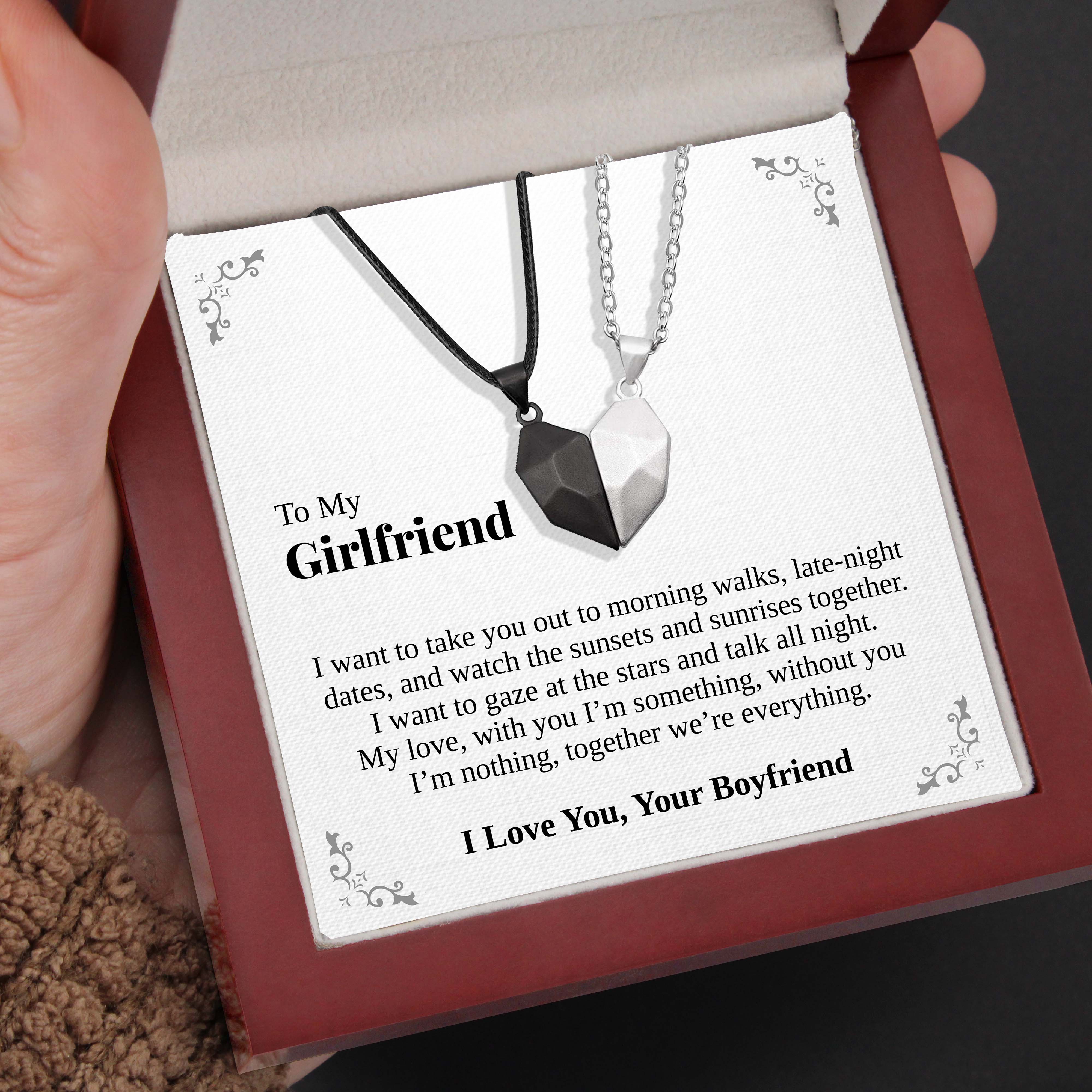 To My Girlfriend | "We're Everything" | His-and-Hers Magnetic Hearts Necklaces