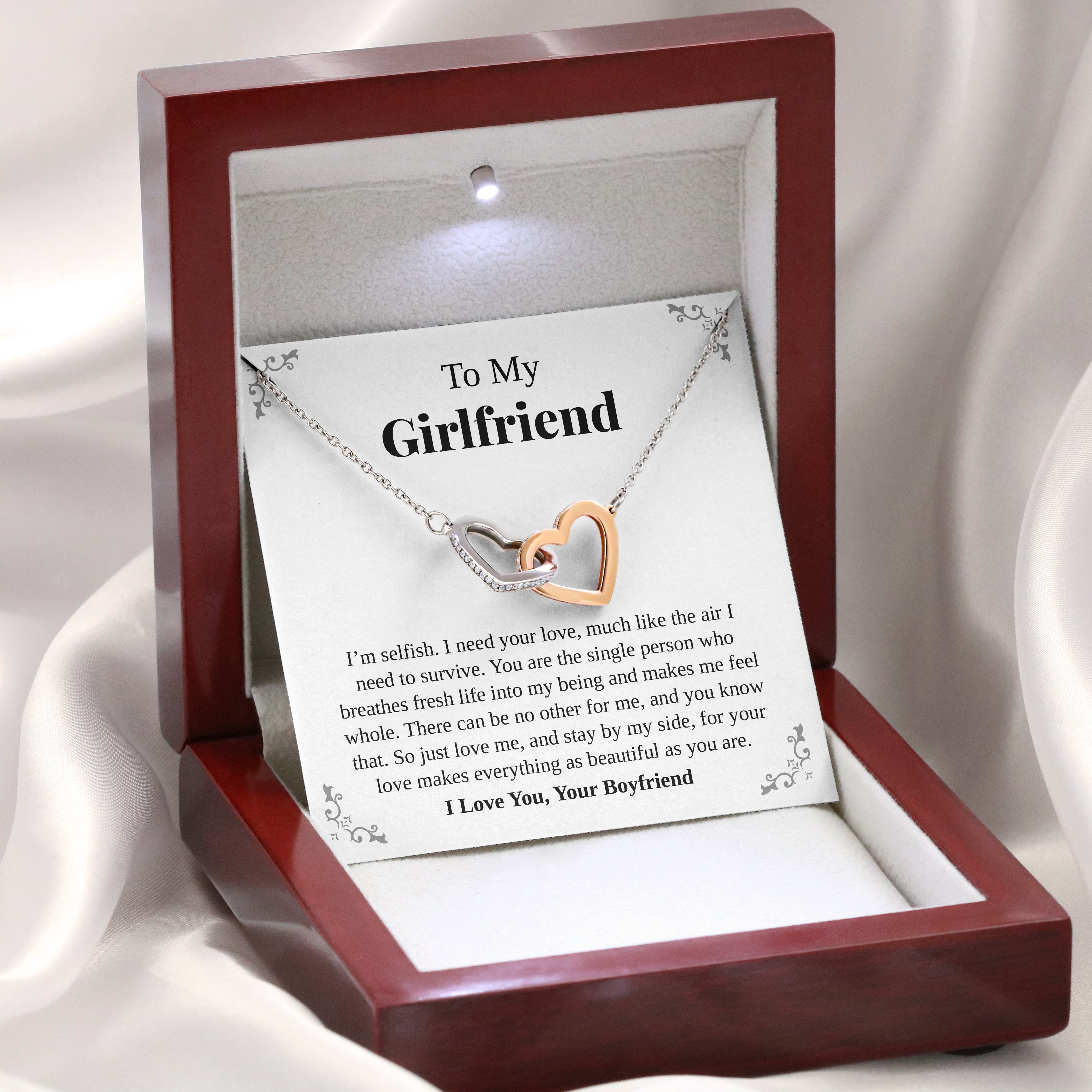 To My Girlfriend | "Selfish Love" | Interlocking Hearts Necklace