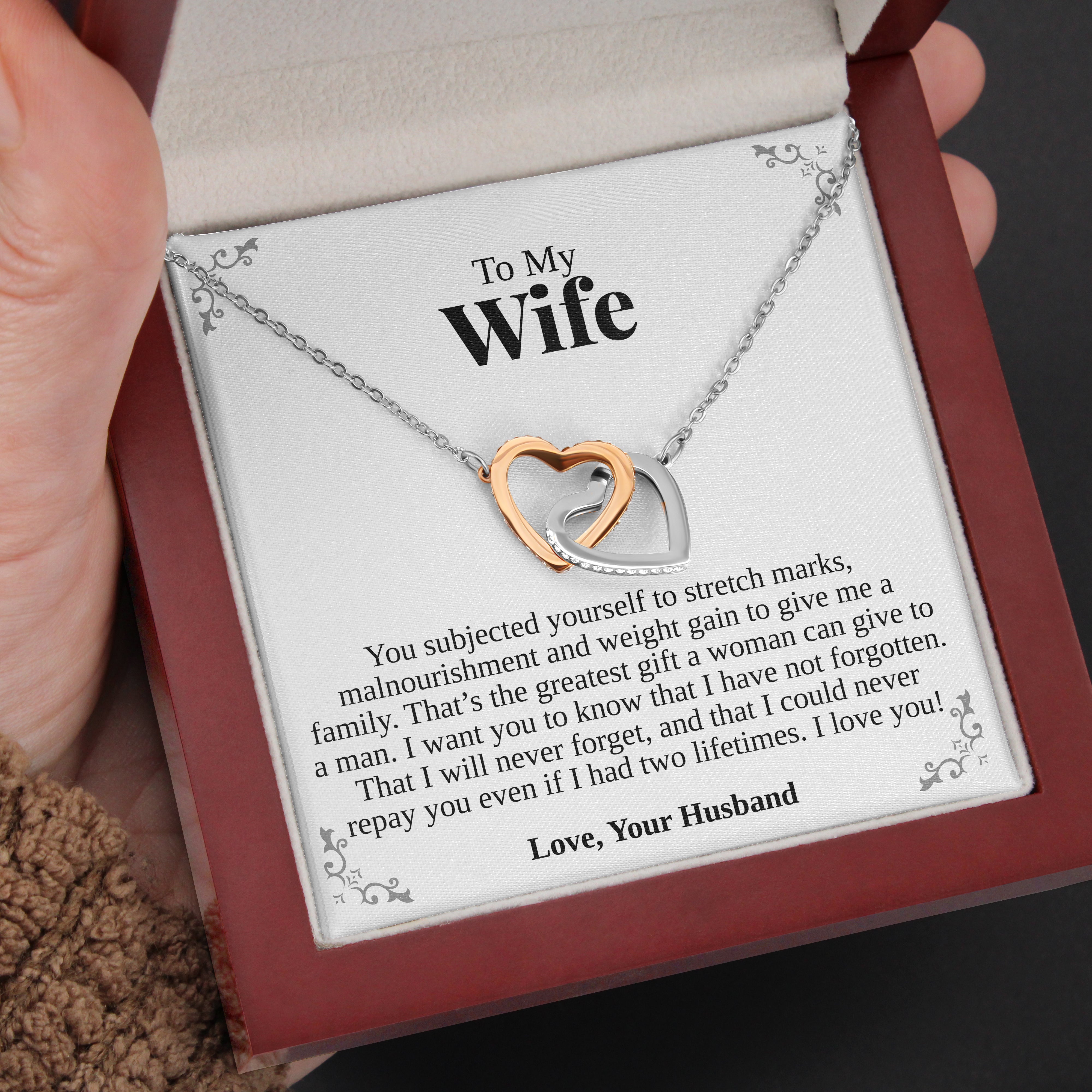 To My Wife | "I Will Not Forget" | Interlocking Hearts Necklace