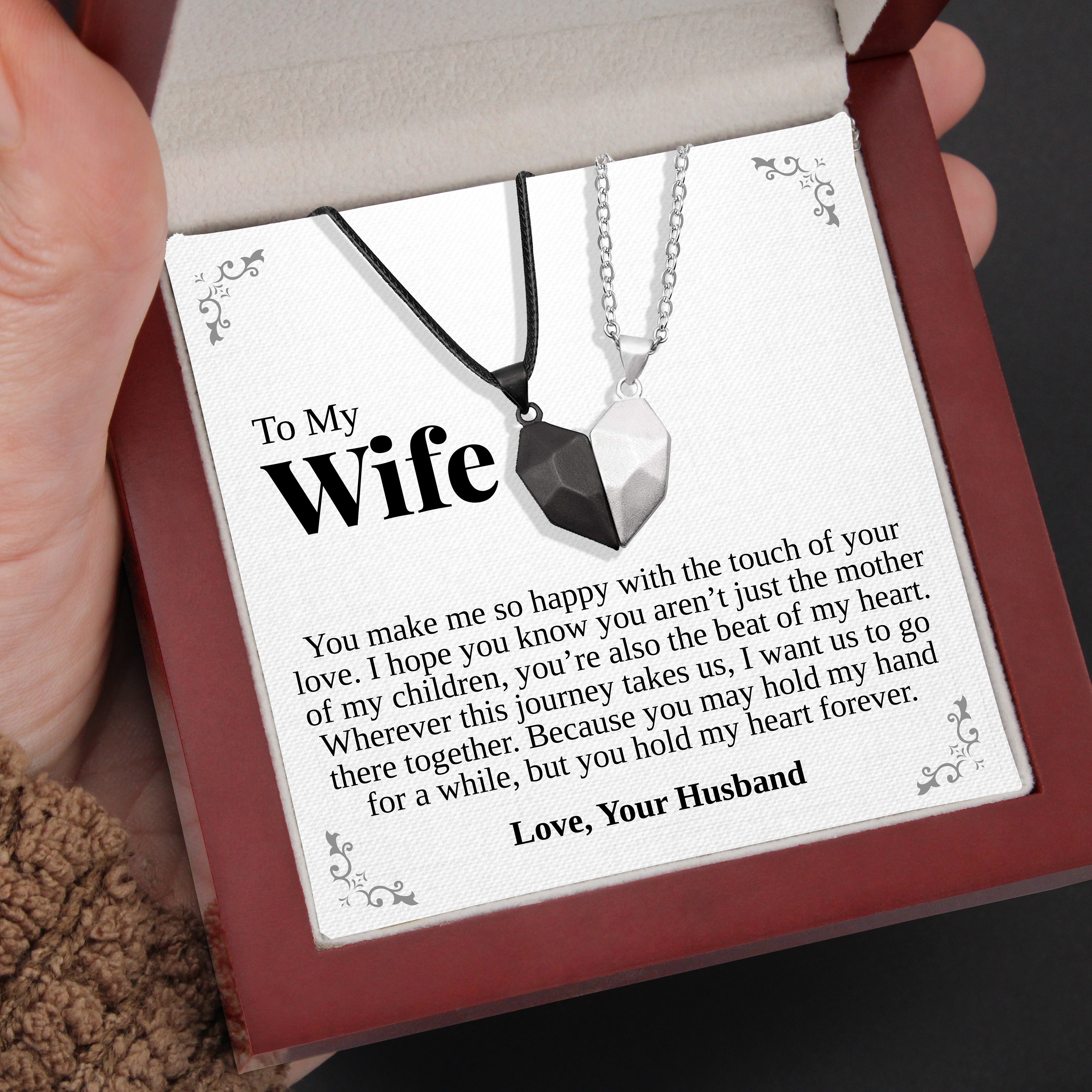 To My Wife | "Touch of Your Love" | His-and-Hers Magnetic Hearts Necklaces