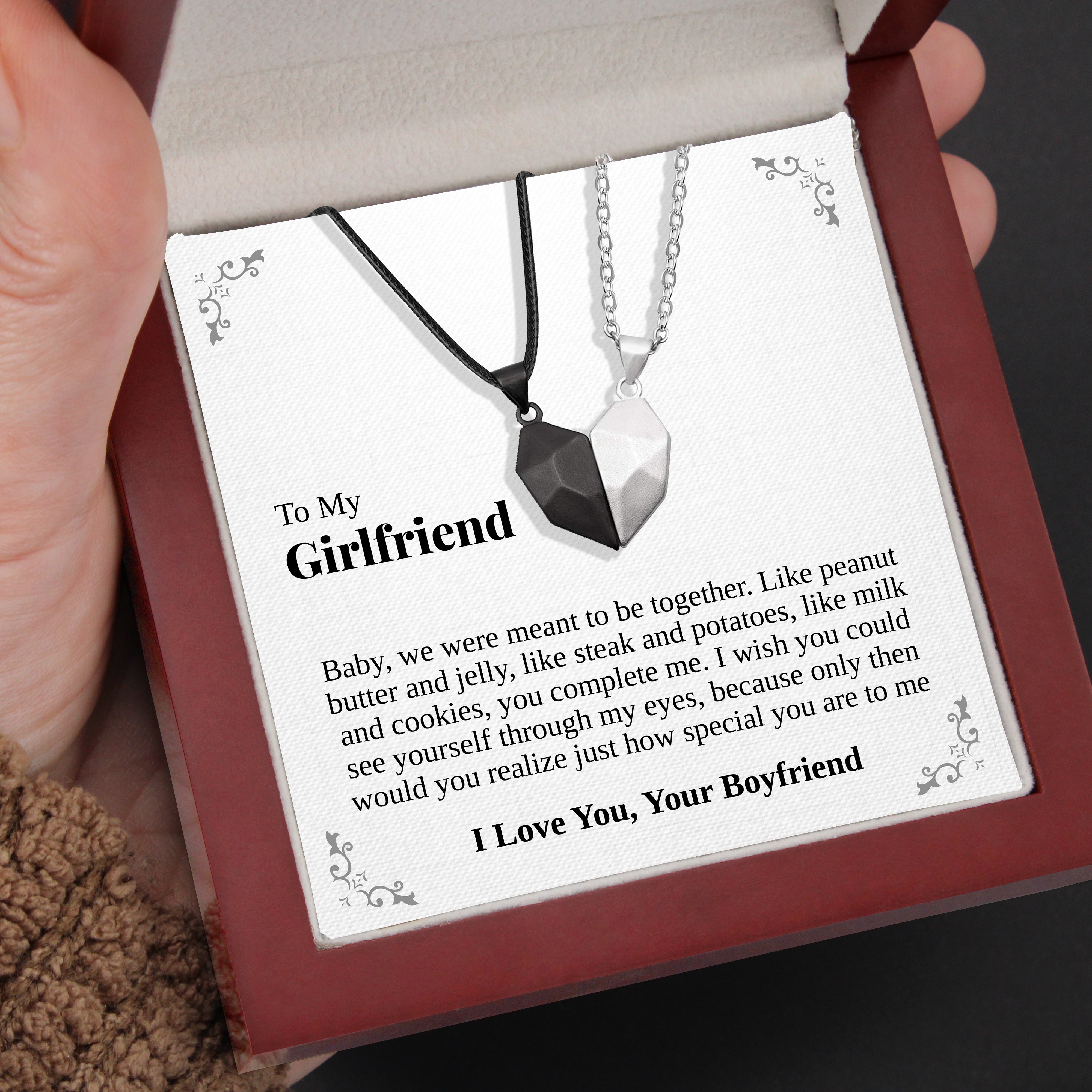 To My Girlfriend | “PB&J” | His-and-Hers Magnetic Hearts Necklaces