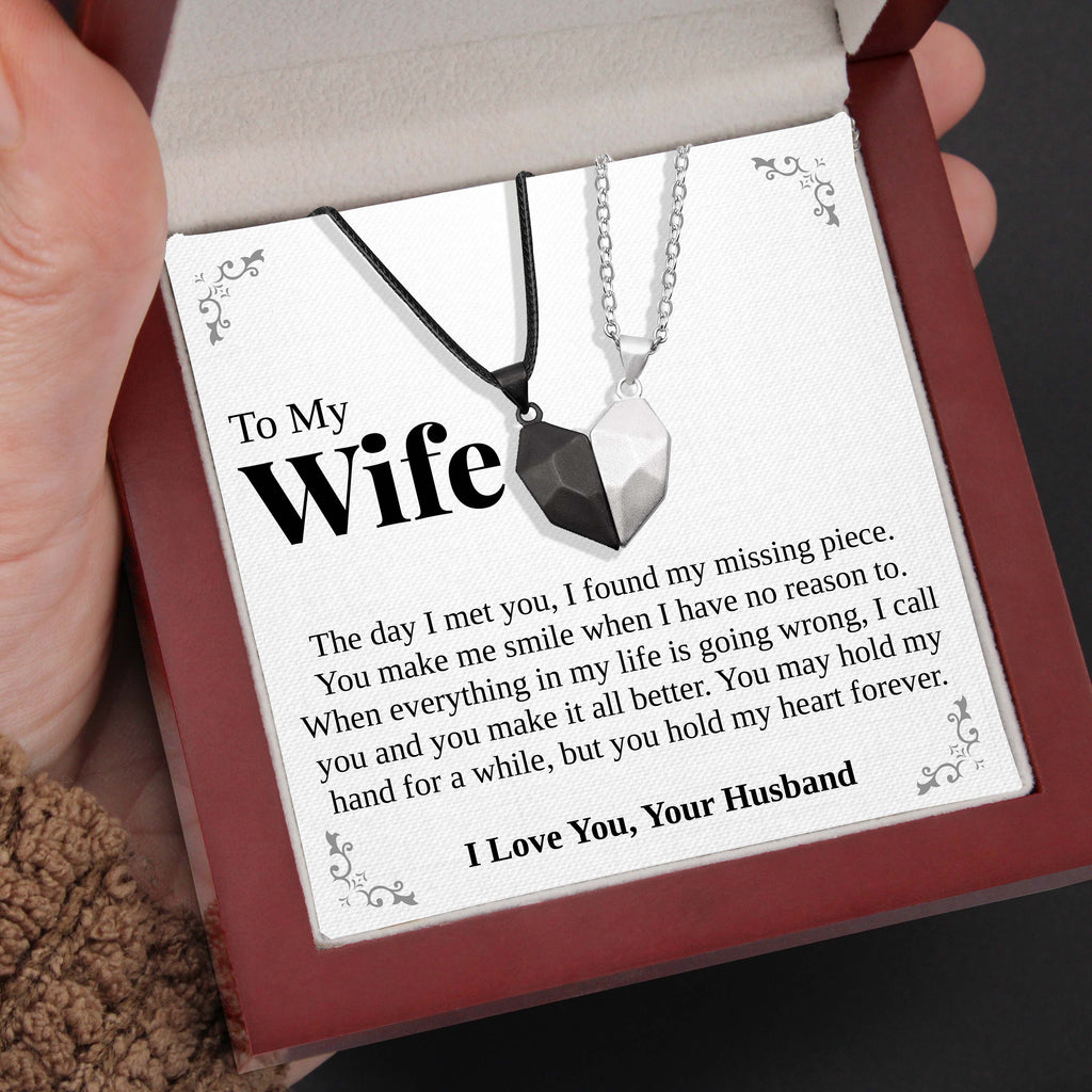 Load image into Gallery viewer, To My Wife | &quot;Hold My Heart&quot; | His-and-Hers Magnetic Hearts Necklaces

