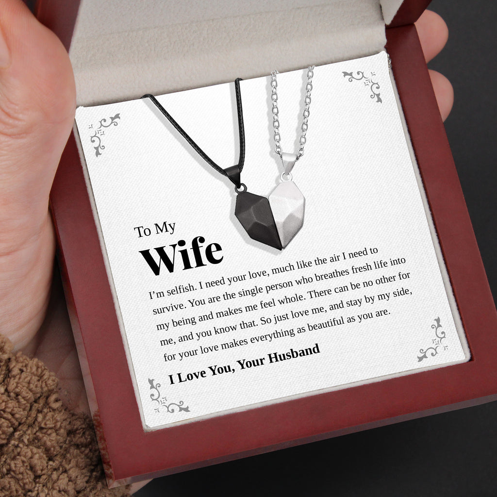 Load image into Gallery viewer, To My Wife | &quot;Selfish Love&quot; | His-and-Hers Magnetic Hearts Necklaces

