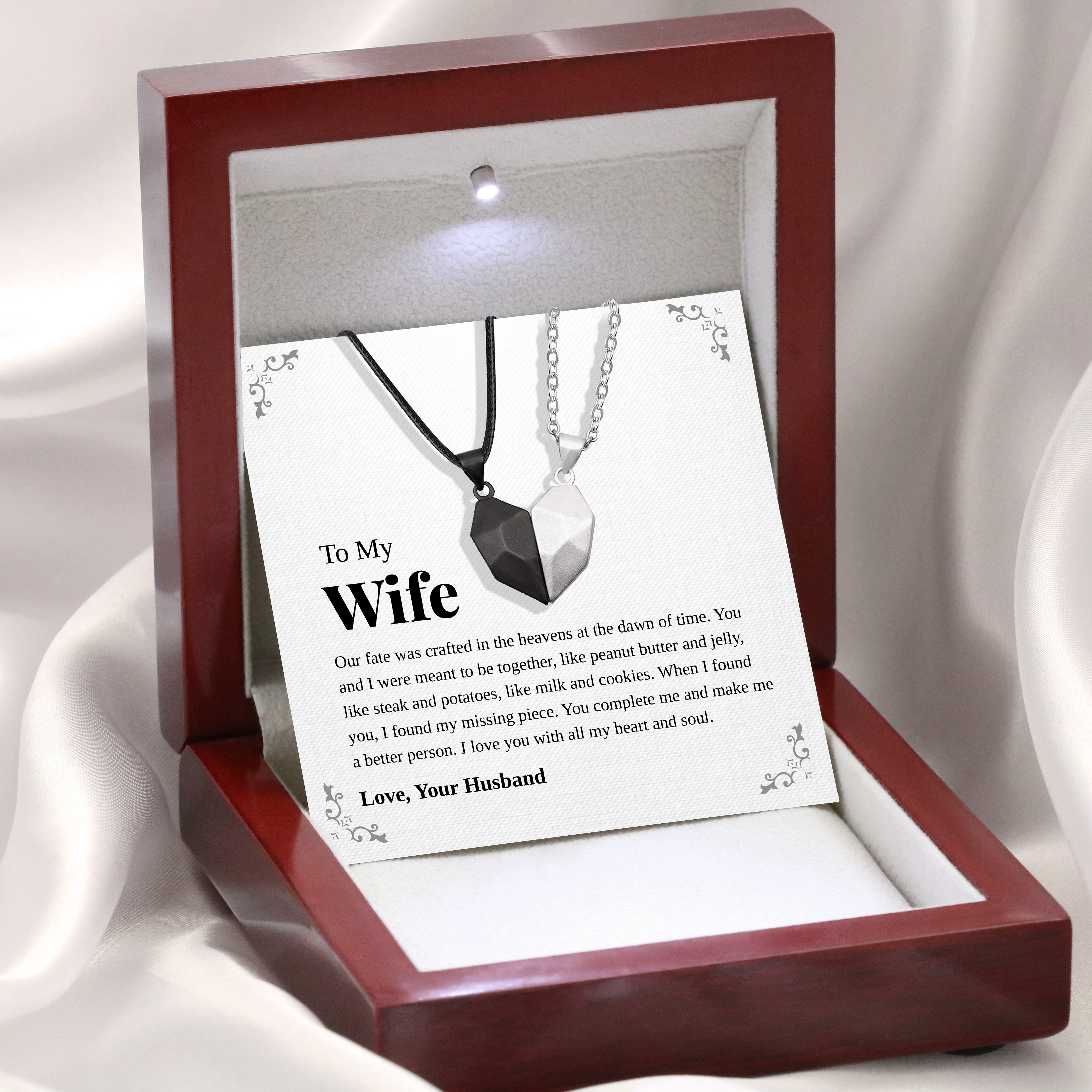 To My Wife | "Crafted in the Heavens" | His-and-Hers Magnetic Hearts Necklaces