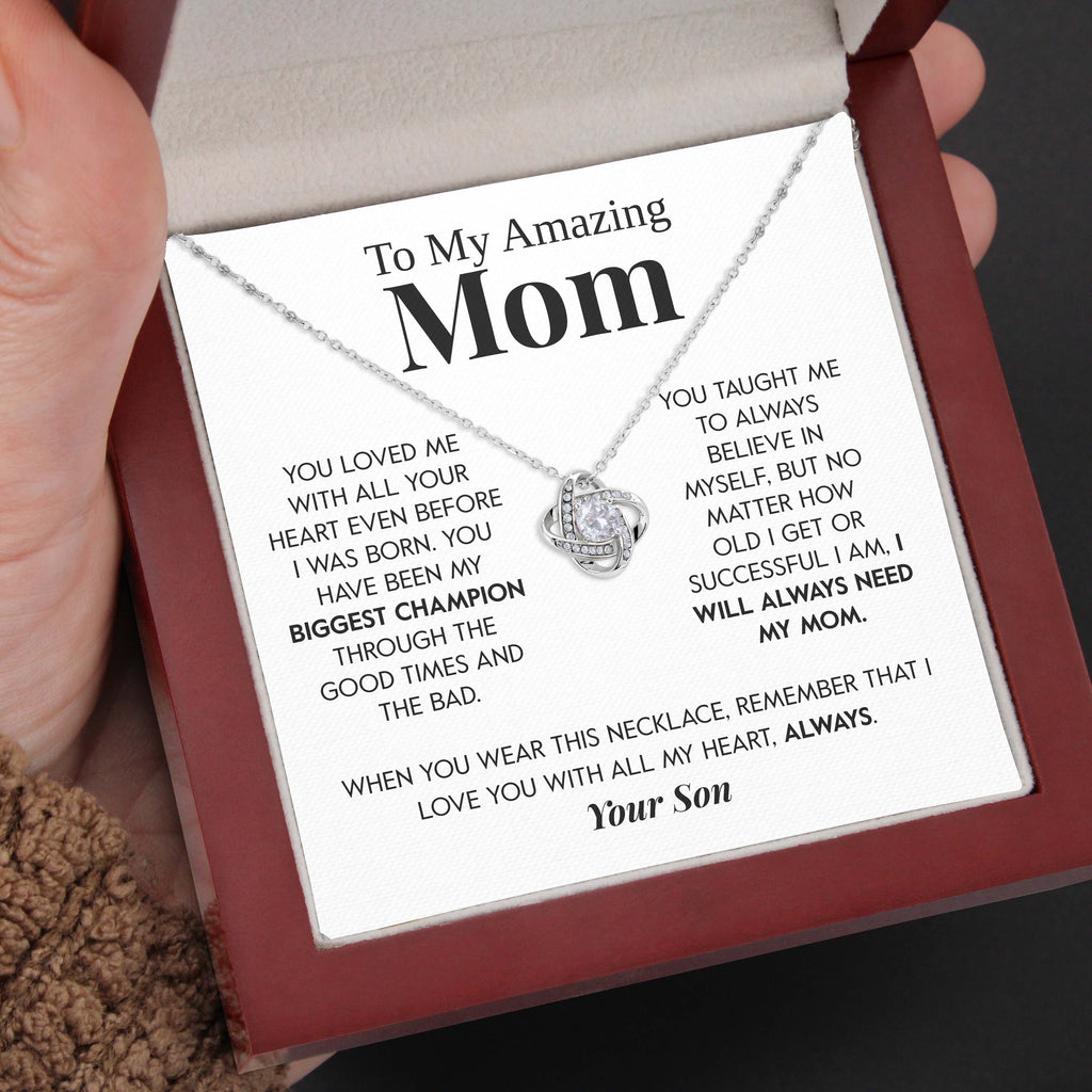 Load image into Gallery viewer, To My Amazing Mom | &quot;My Biggest Champion&quot; | Love Knot Necklace
