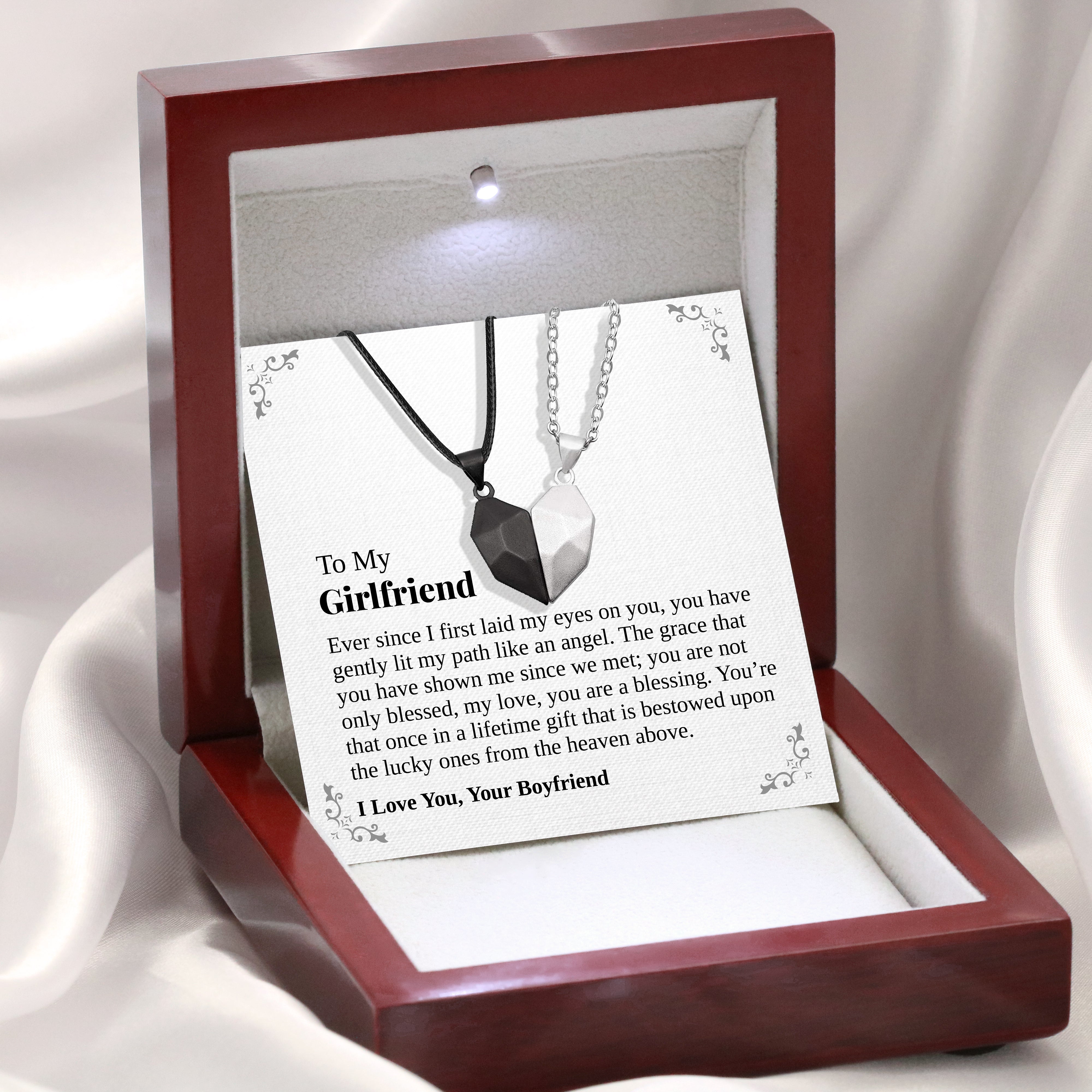 To My Girlfriend | "The Heaven Above" | His-and-Hers Magnetic Hearts Necklaces