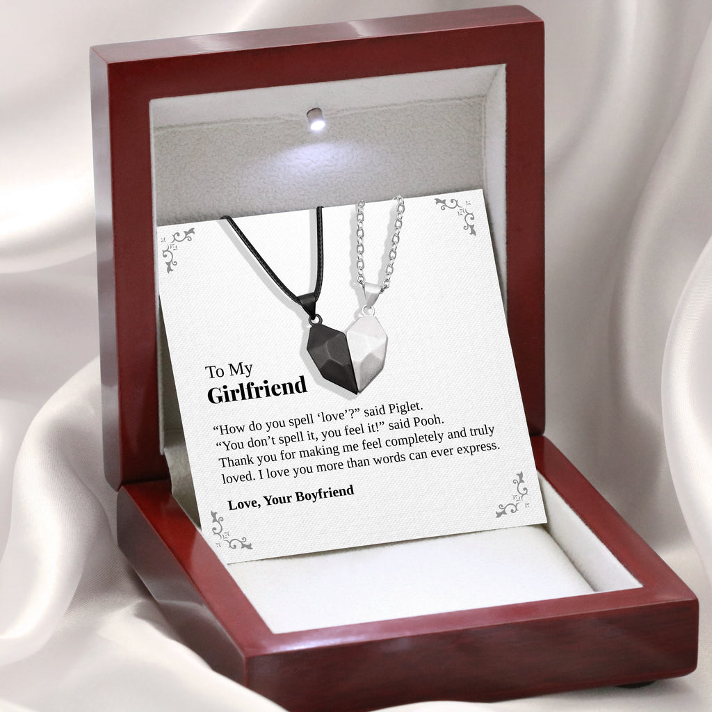 Load image into Gallery viewer, To My Girlfriend | “Feel the Love” | His-and-Hers Magnetic Hearts Necklaces
