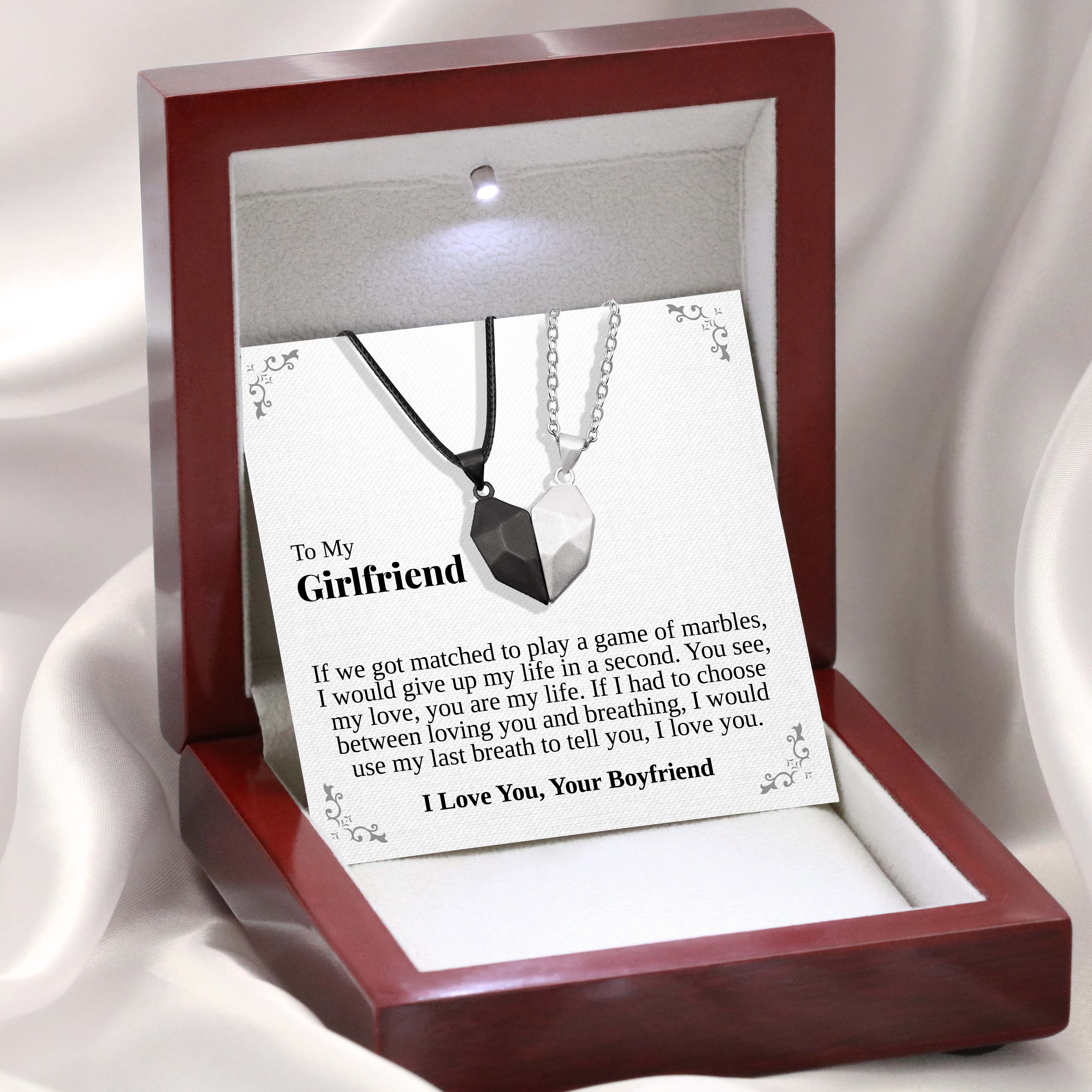 To My Girlfriend | "Squid Love" | His-and-Hers Magnetic Hearts Necklaces