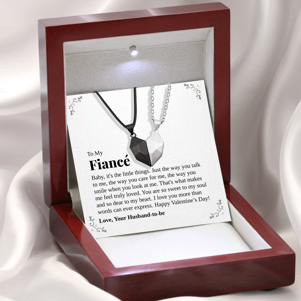 Load image into Gallery viewer, To My Fiance | “The Little Things” | His-and-Hers Magnetic Hearts Necklaces
