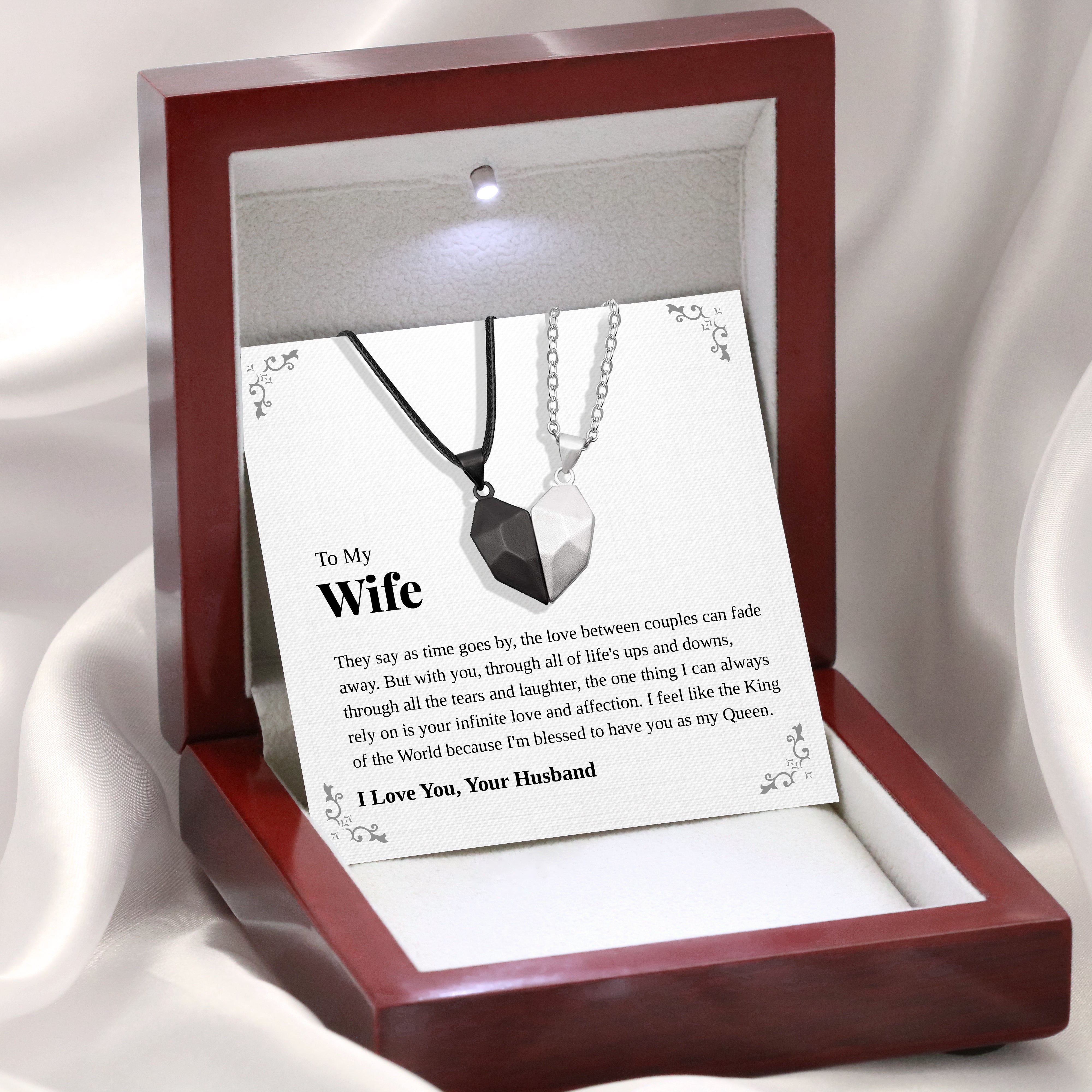 To My Wife | "King and Queen" | His-and-Hers Magnetic Hearts Necklaces