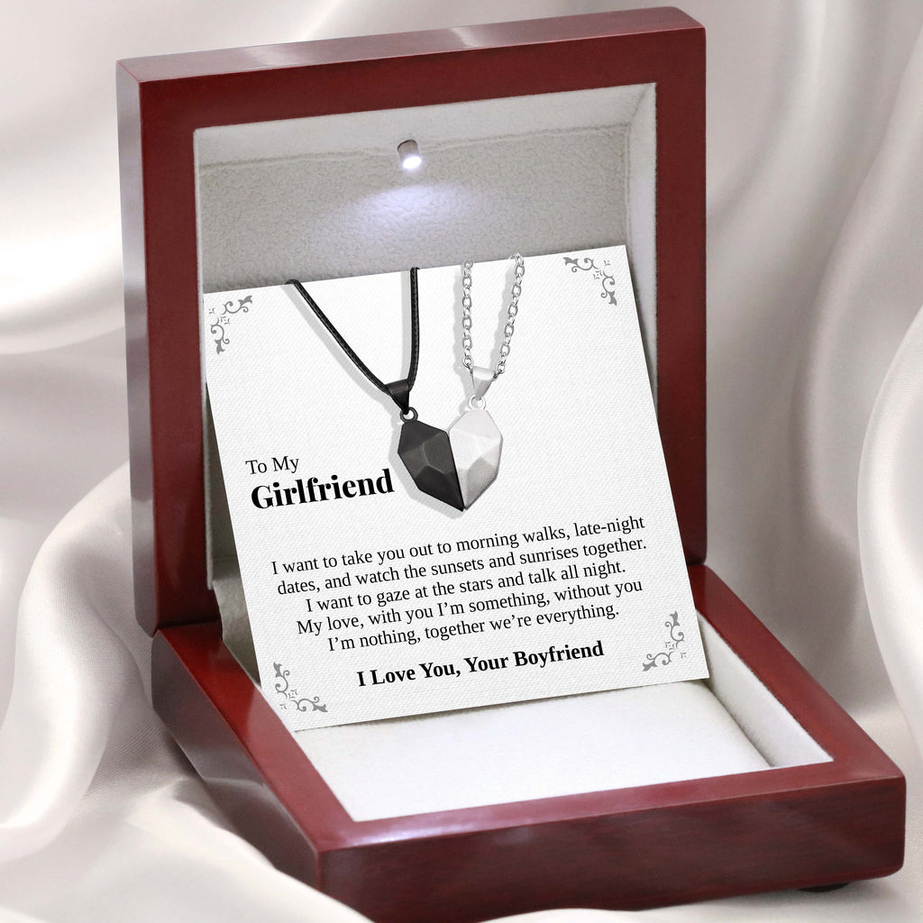Load image into Gallery viewer, To My Girlfriend | &quot;We&#39;re Everything&quot; | His-and-Hers Magnetic Hearts Necklaces
