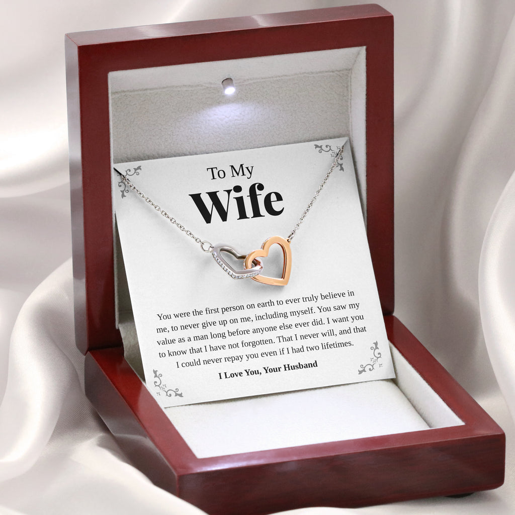 Load image into Gallery viewer, To My Wife | “Two Lifetimes” | Interlocking Hearts Necklace
