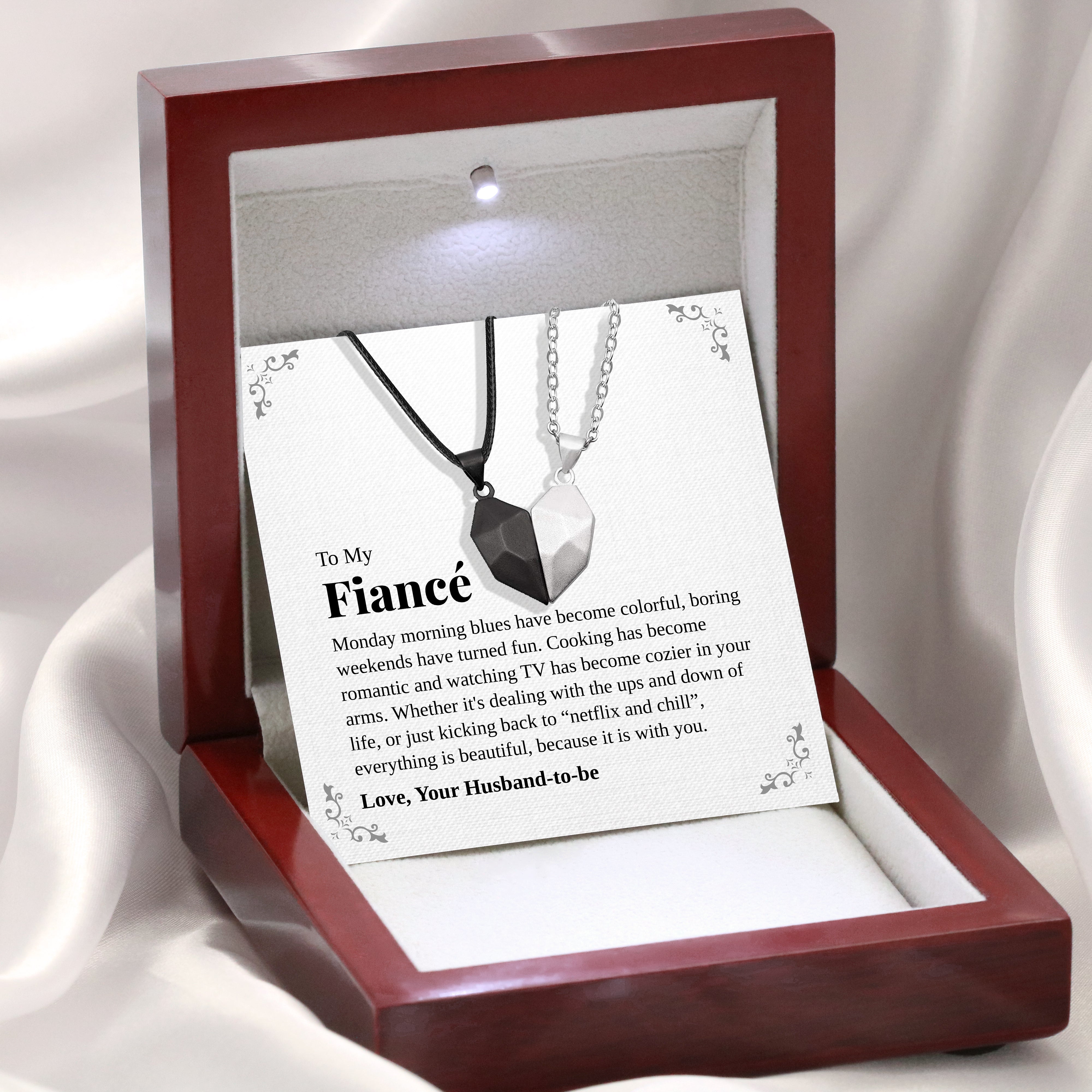 To My Fiance | “Netflix and Chill” | His-and-Hers Magnetic Hearts Necklaces