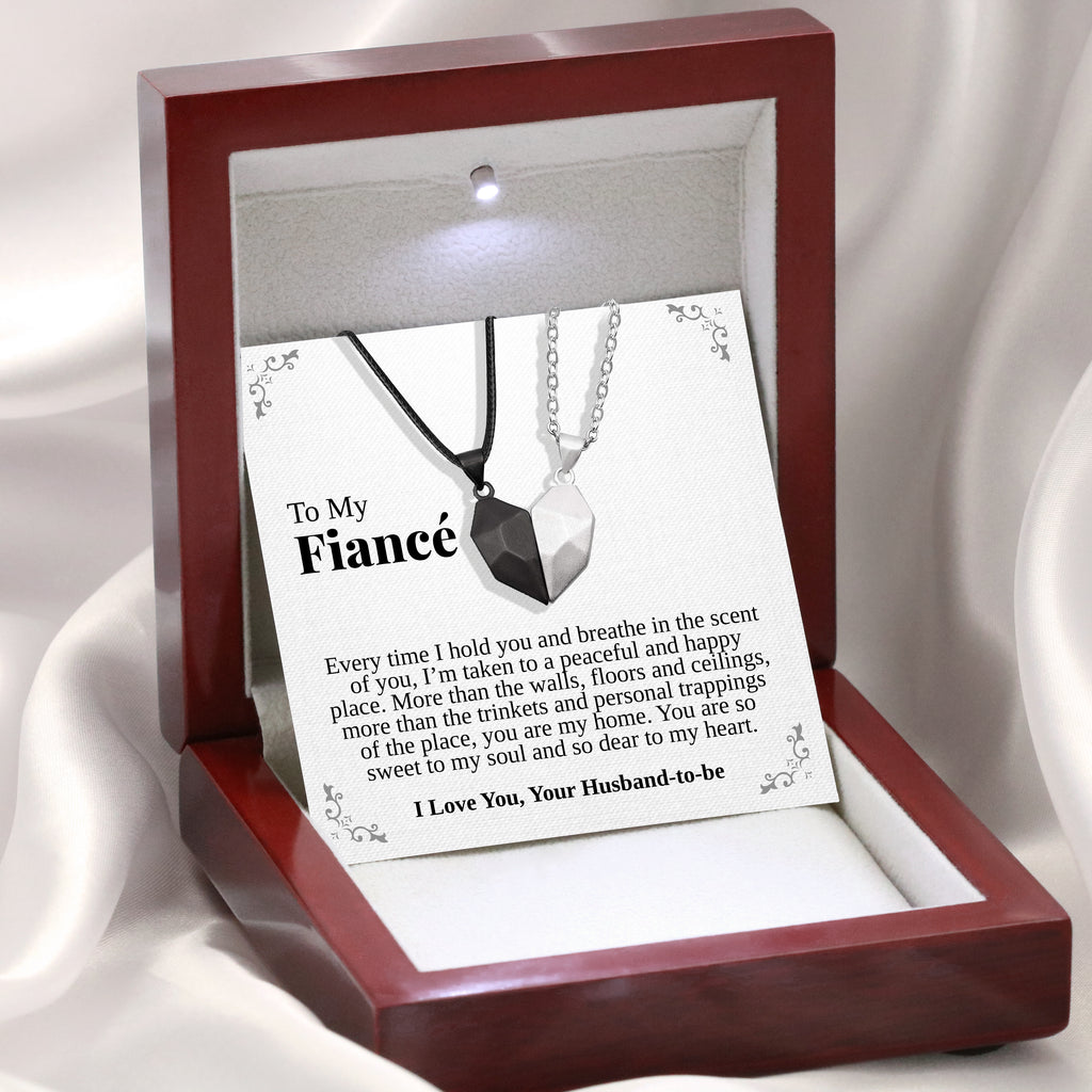 Load image into Gallery viewer, To My Fiancé | “The Scent of You” | His-and-Hers Magnetic Hearts Necklaces
