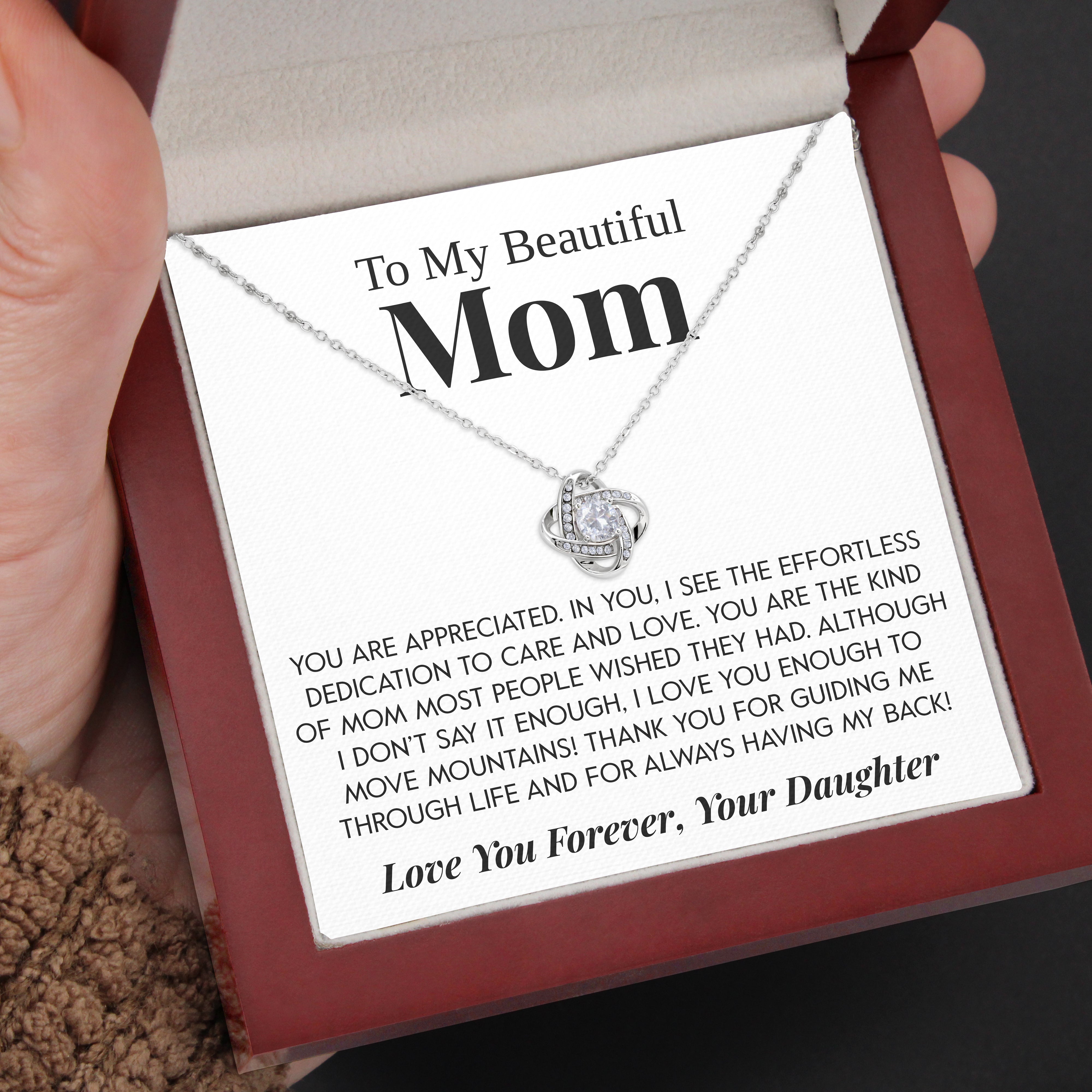 To My Beautiful Mom | "Move Mountains" | Love Knot Necklace