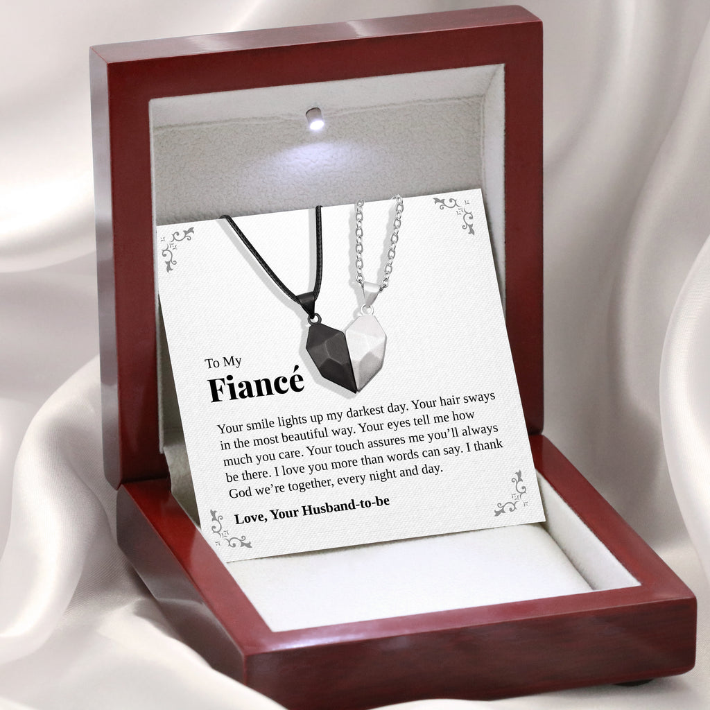 Load image into Gallery viewer, To My Fiance | “Your Smile” | His-and-Hers Magnetic Hearts Necklaces
