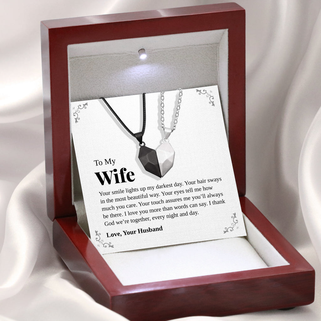 Load image into Gallery viewer, To My Wife | &quot;Your Smile&quot; | His-and-Hers Magnetic Hearts Necklaces
