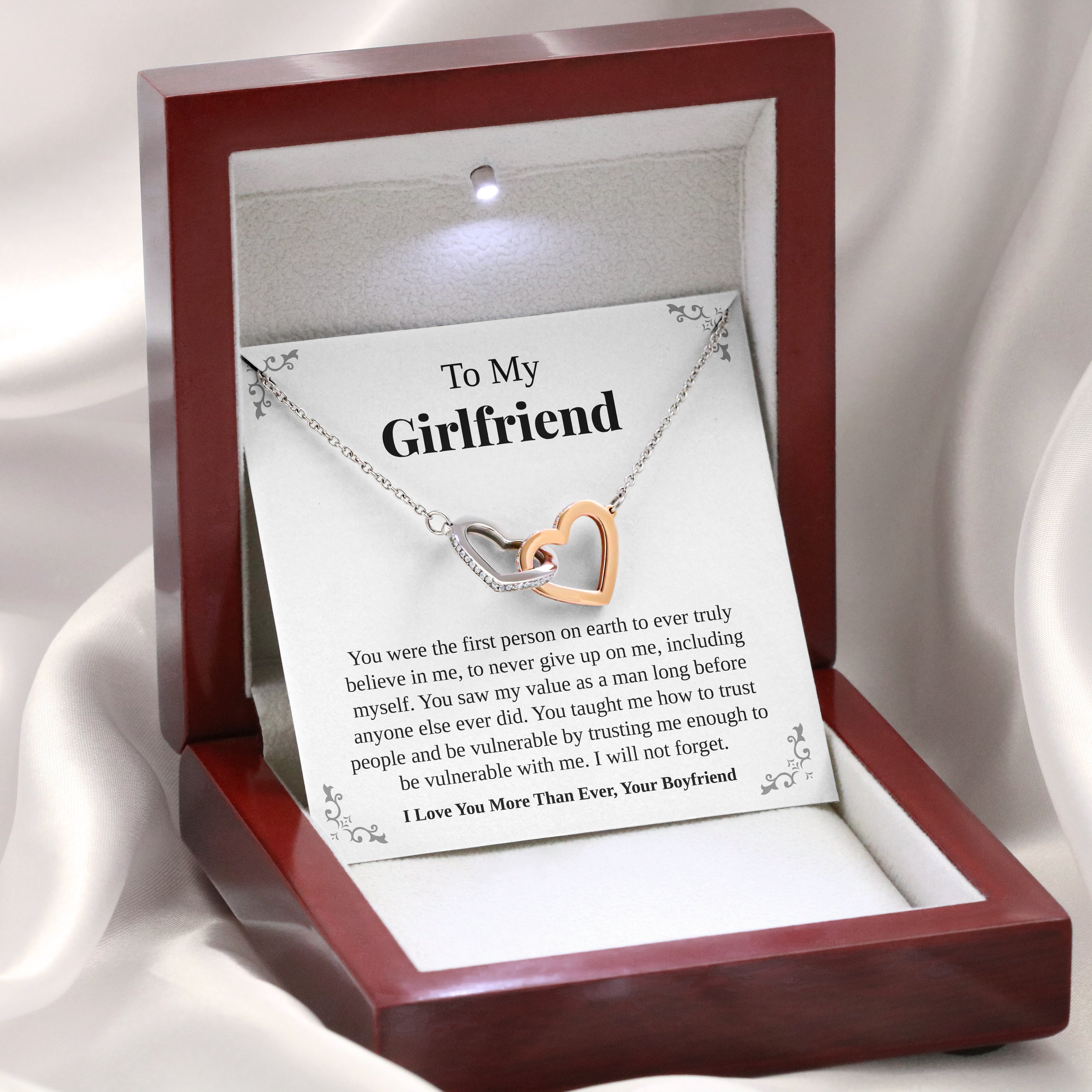 To My Girlfriend | “The First Person” | Interlocking Hearts Necklace