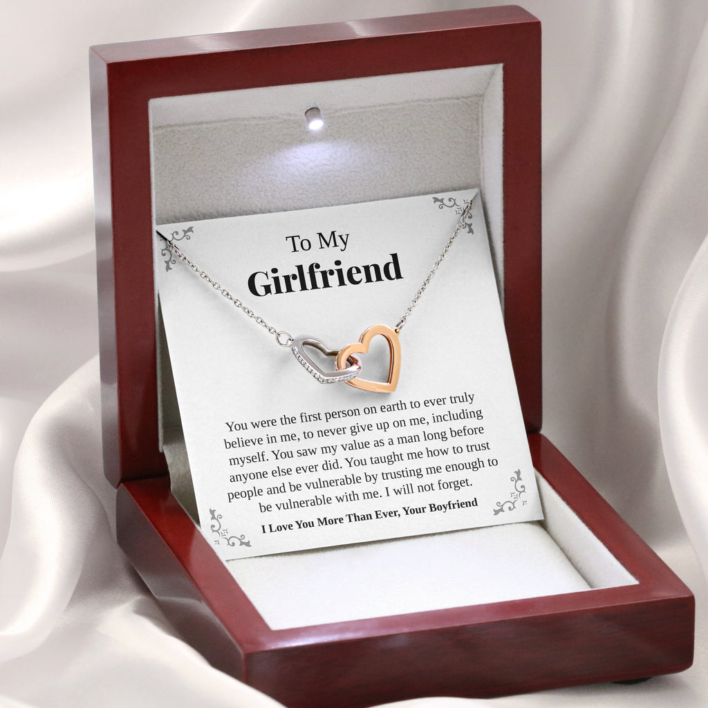 Load image into Gallery viewer, To My Girlfriend | “The First Person” | Interlocking Hearts Necklace
