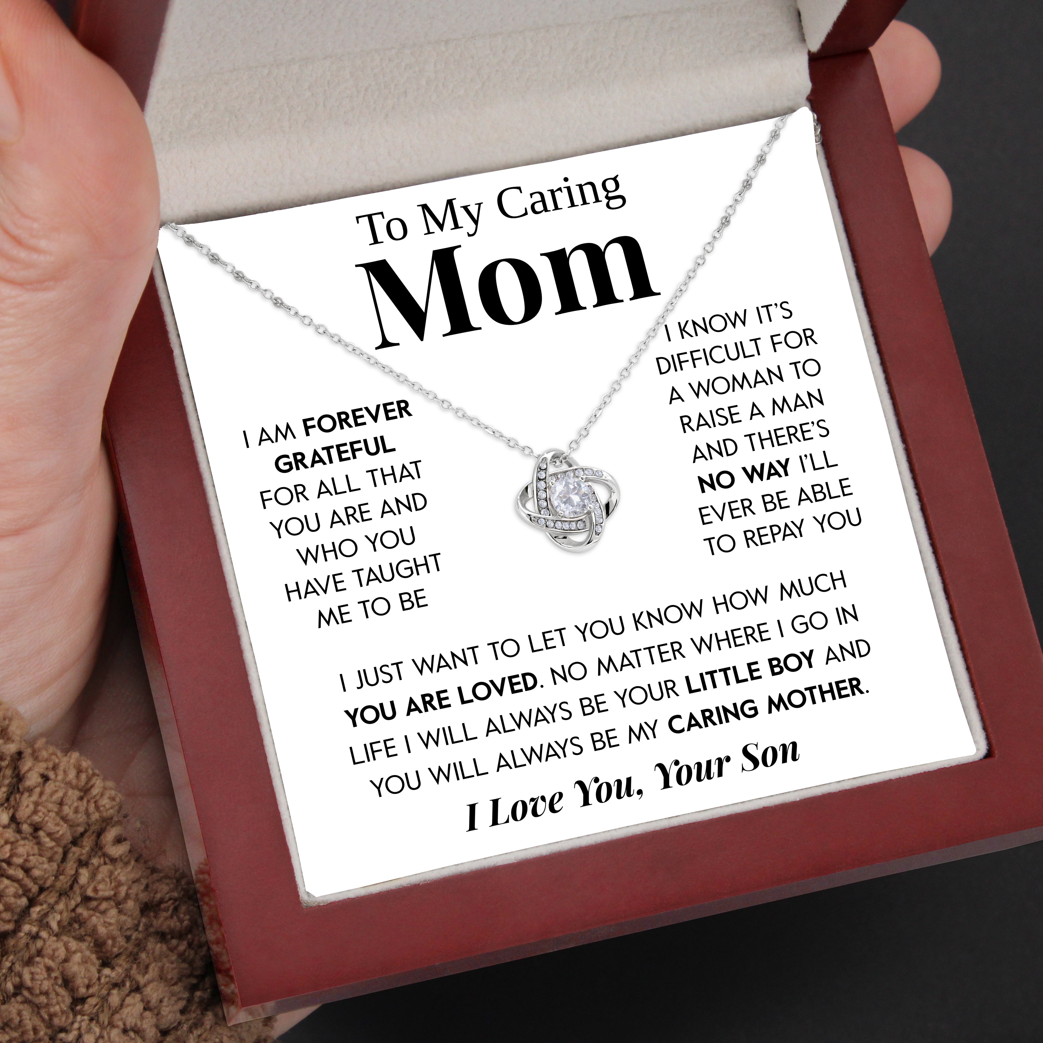 To My Caring Mom | "Forever Grateful" | Love Knot Necklace