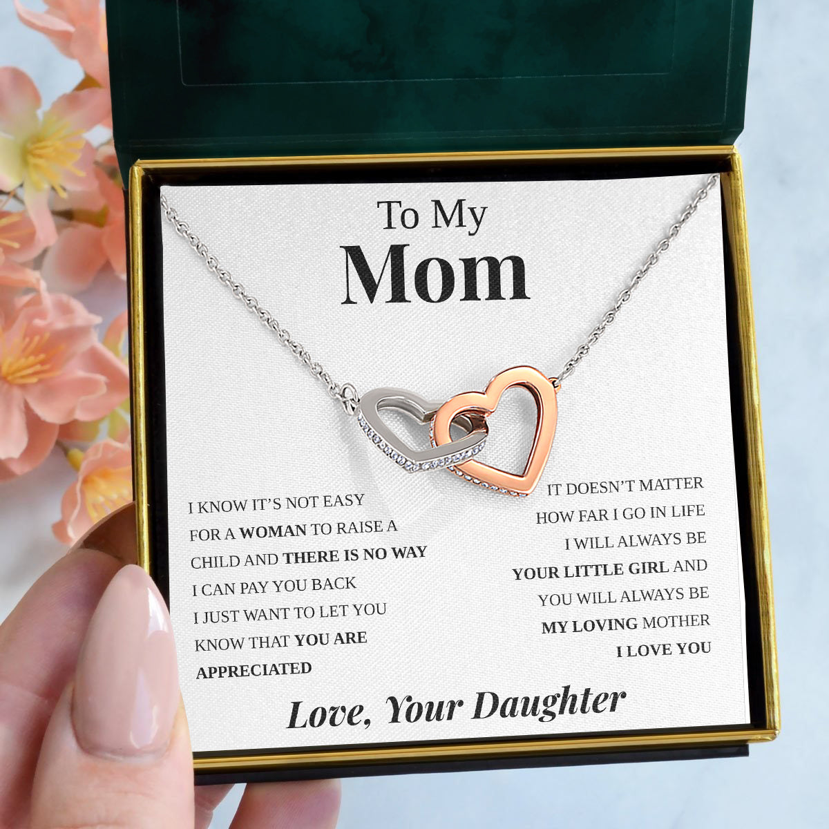 To My Mom | "My Loving Mother" | Interlocking Hearts Necklace