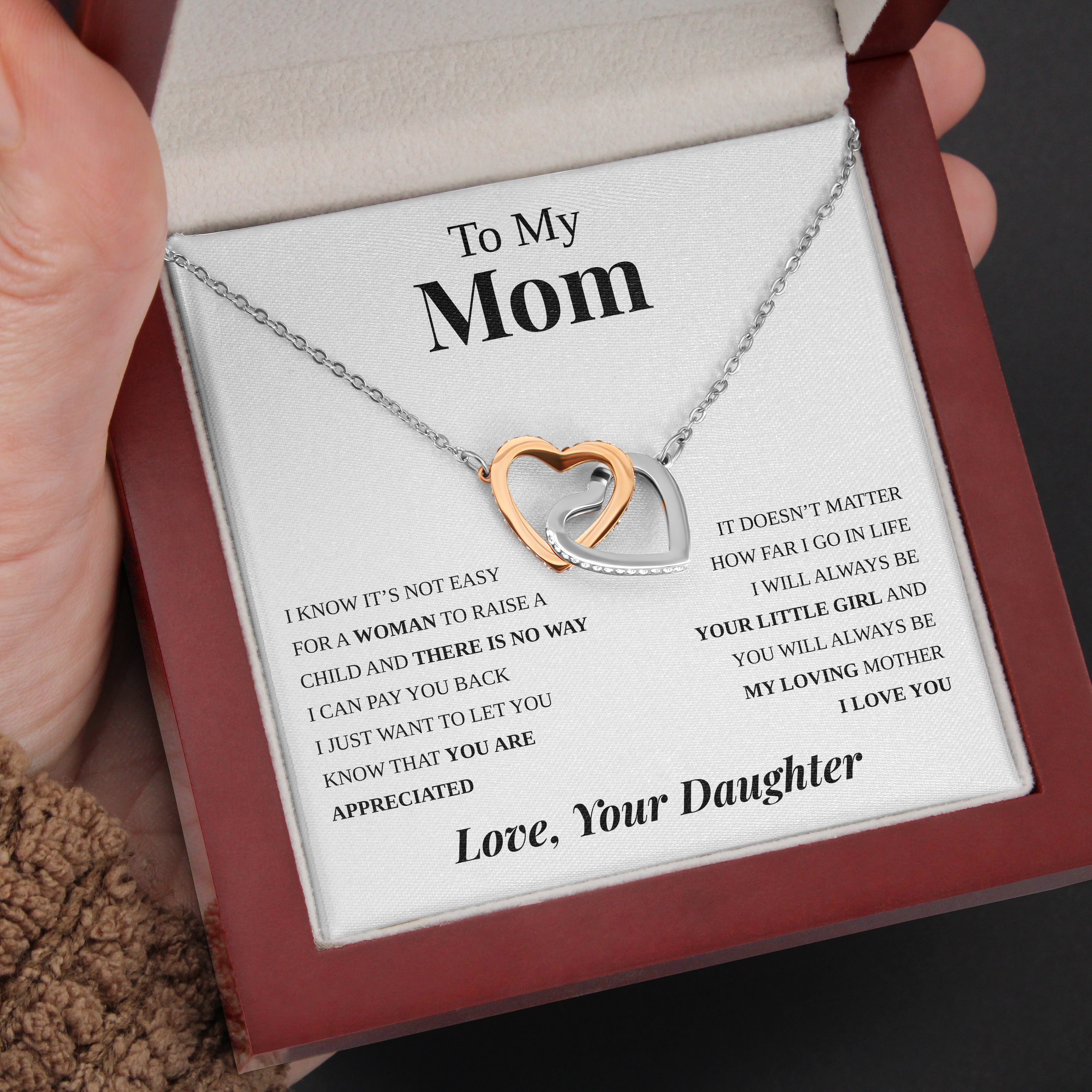 To My Mom | "My Loving Mother" | Interlocking Hearts Necklace
