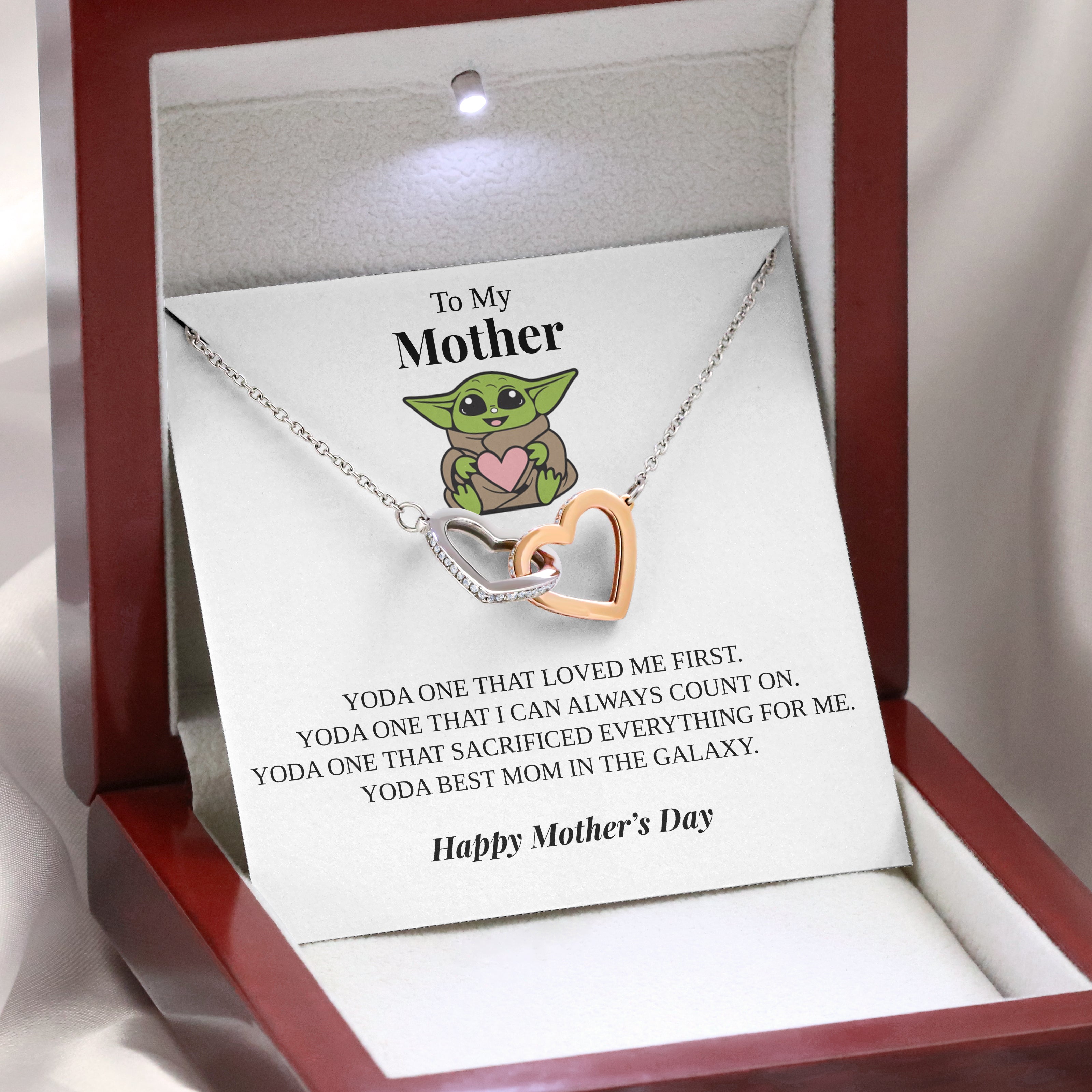To My Mother | "Yoda Mom" | Interlocking Hearts Necklace