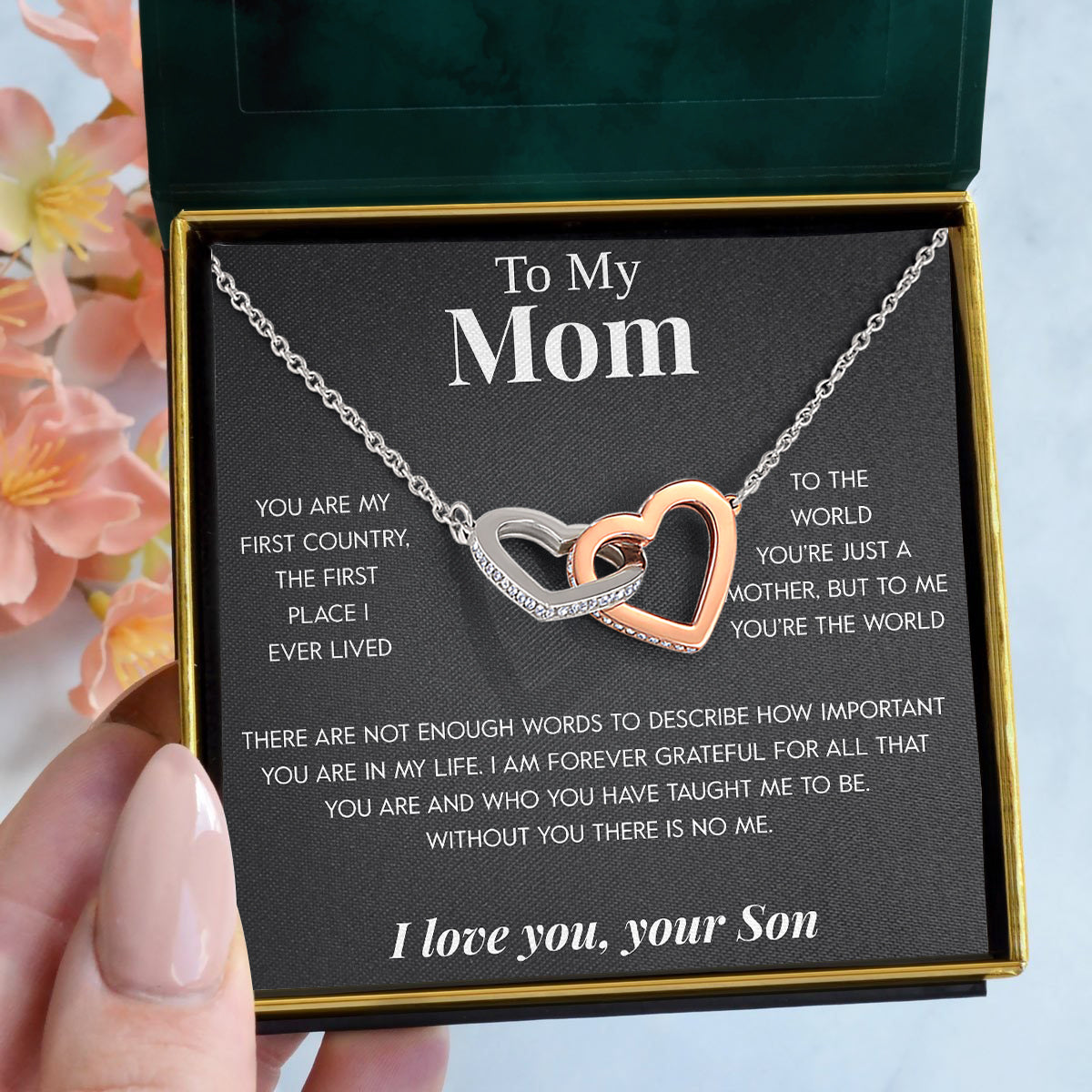 To My Mom | "My First Country" | Interlocking Hearts Necklace