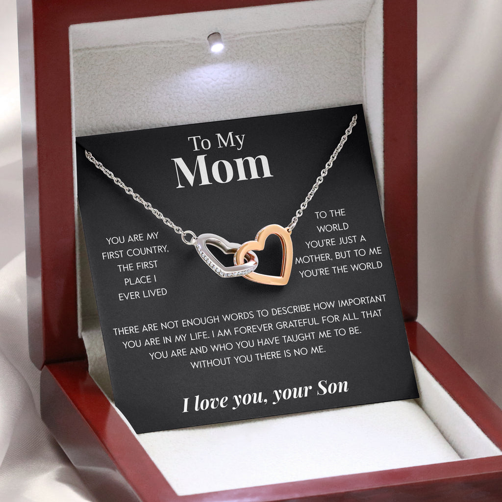 Load image into Gallery viewer, To My Mom | &quot;My First Country&quot; | Interlocking Hearts Necklace
