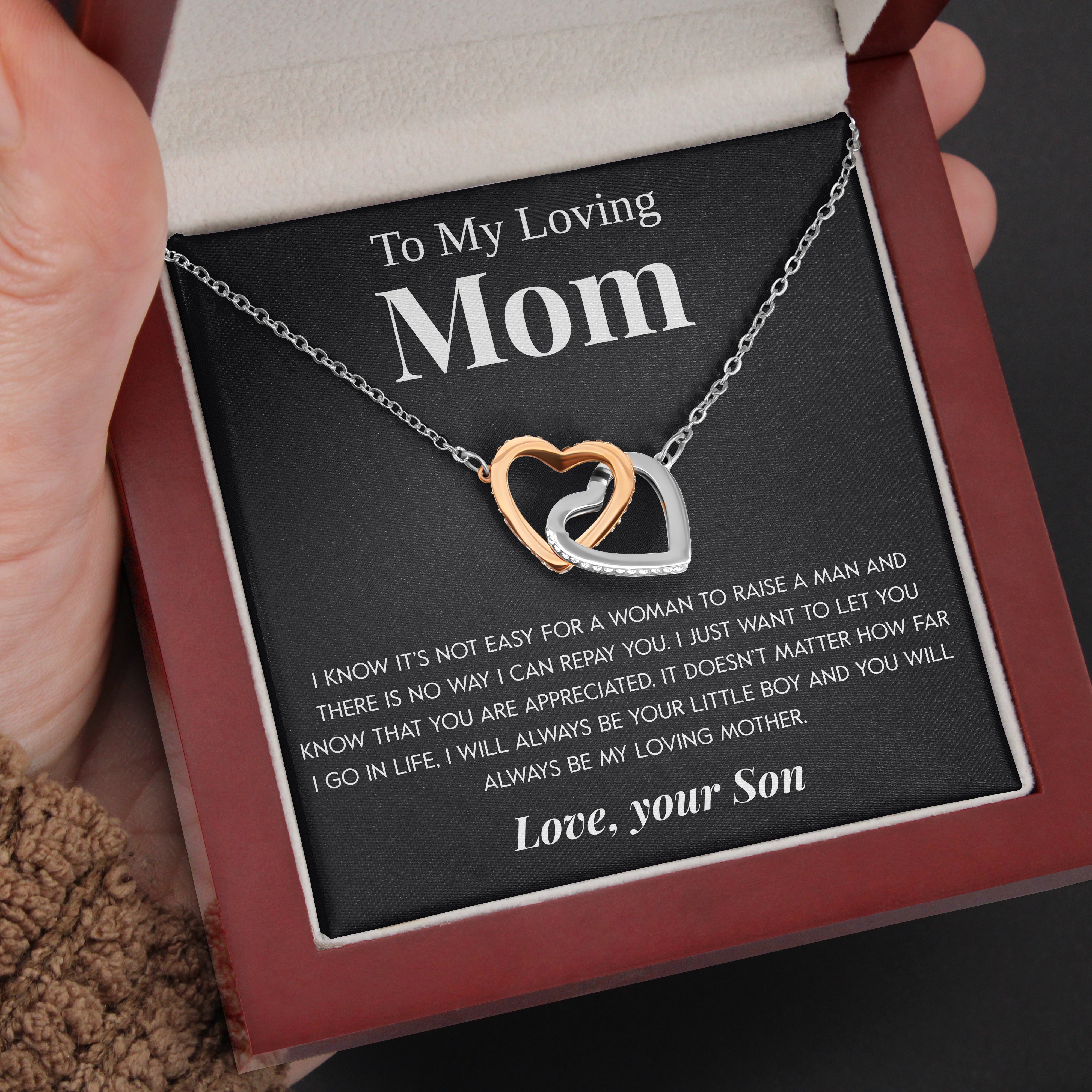 To My Loving Mom | "My Loving Mother" | Interlocking Hearts Necklace