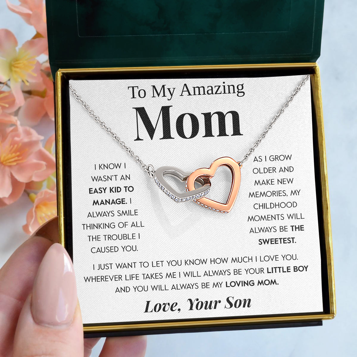 To My Amazing Mom | "Your Little Boy" | Interlocking Hearts Necklace