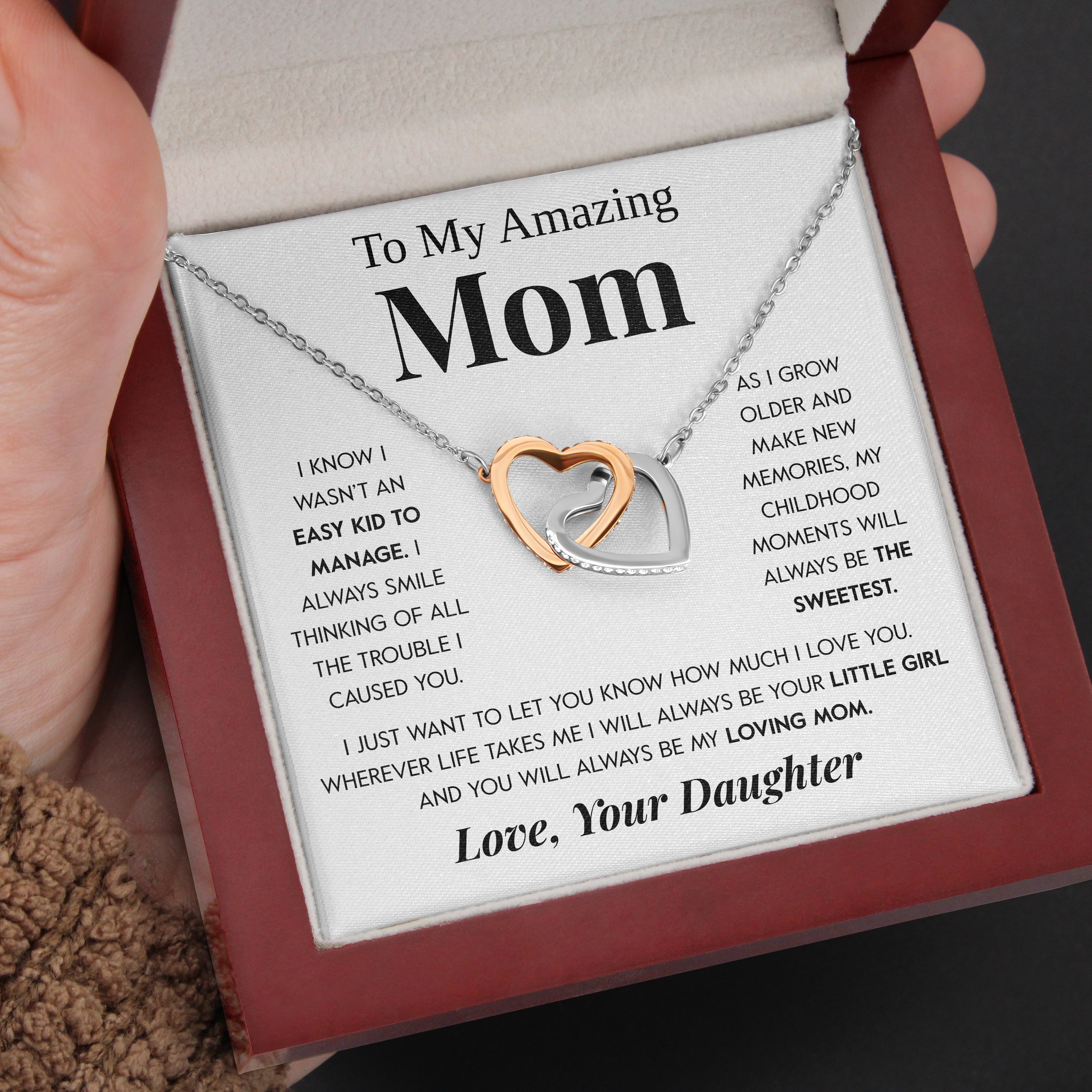 To My Amazing Mom | "Your Little Girl" | Interlocking Hearts Necklace