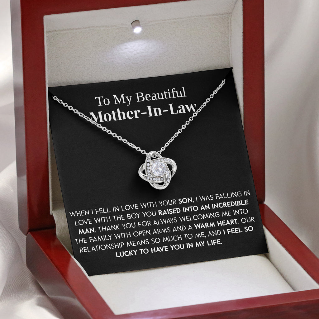 Load image into Gallery viewer, To My Beautiful Mother-in-Law | &quot;Thank You&quot; | Love Knot Necklace
