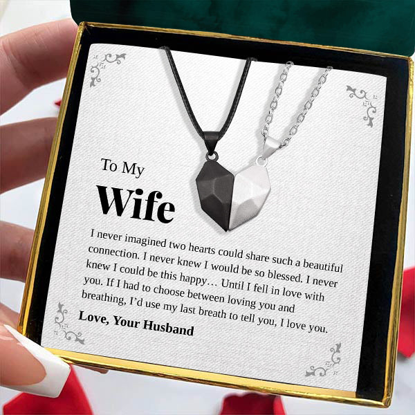 To My Wife | "My Last Breath" | His-and-Hers Magnetic Hearts Necklaces