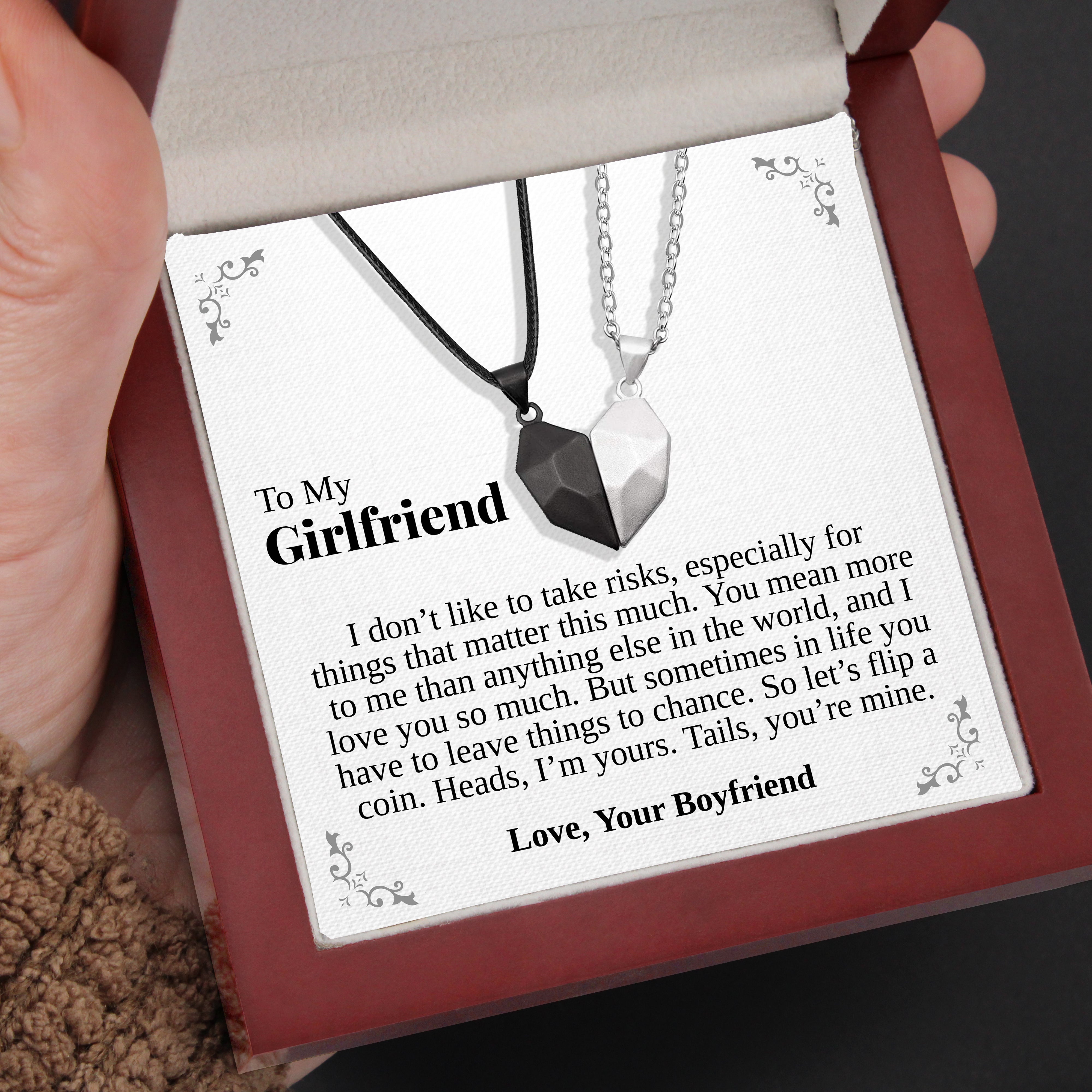 To My Girlfriend | "Heads or Tails” | His-and-Hers Magnetic Hearts Necklaces