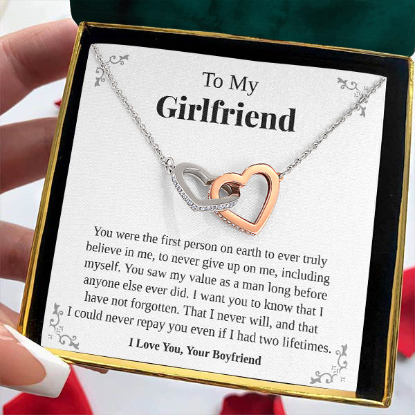 To My Girlfriend | “Two Lifetimes” | Interlocking Hearts Necklace
