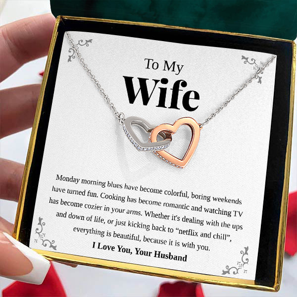 To My Wife | "Netflix and Chill" | Interlocking Hearts Necklace