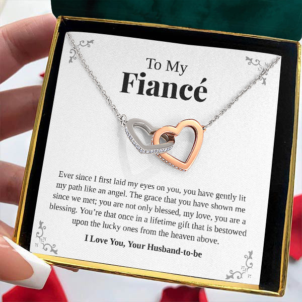 Load image into Gallery viewer, To My Fiancé | “The Heaven Above” | Interlocking Hearts Necklace

