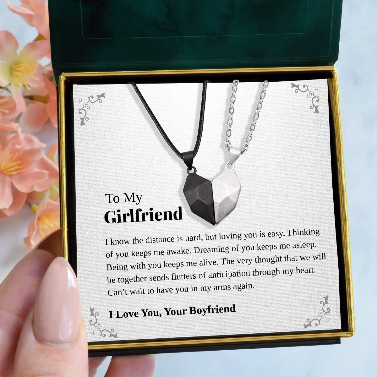 To My Girlfriend | “In My Arms” | His-and-Hers Magnetic Hearts Necklaces