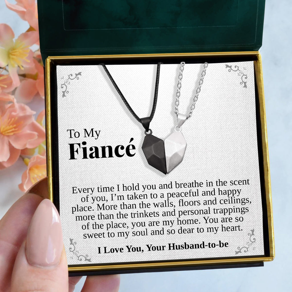 Load image into Gallery viewer, To My Fiancé | “The Scent of You” | His-and-Hers Magnetic Hearts Necklaces
