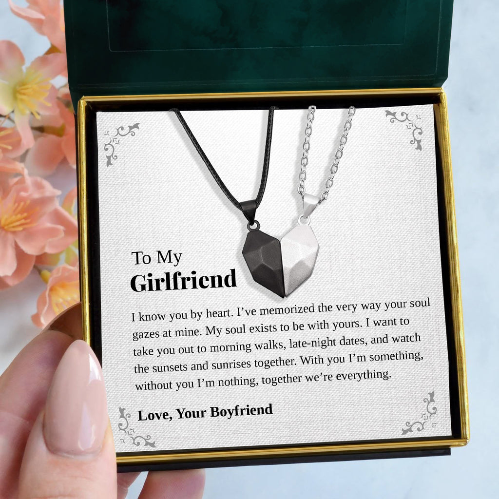 Load image into Gallery viewer, To My Girlfriend | “By Heart” | His-and-Hers Magnetic Hearts Necklaces
