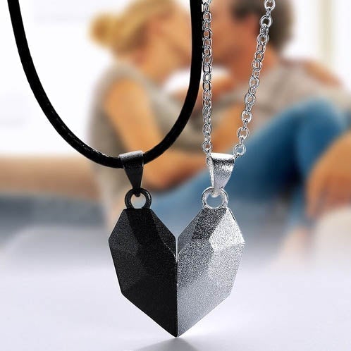 Load image into Gallery viewer, To My Fiance | “Netflix and Chill” | His-and-Hers Magnetic Hearts Necklaces
