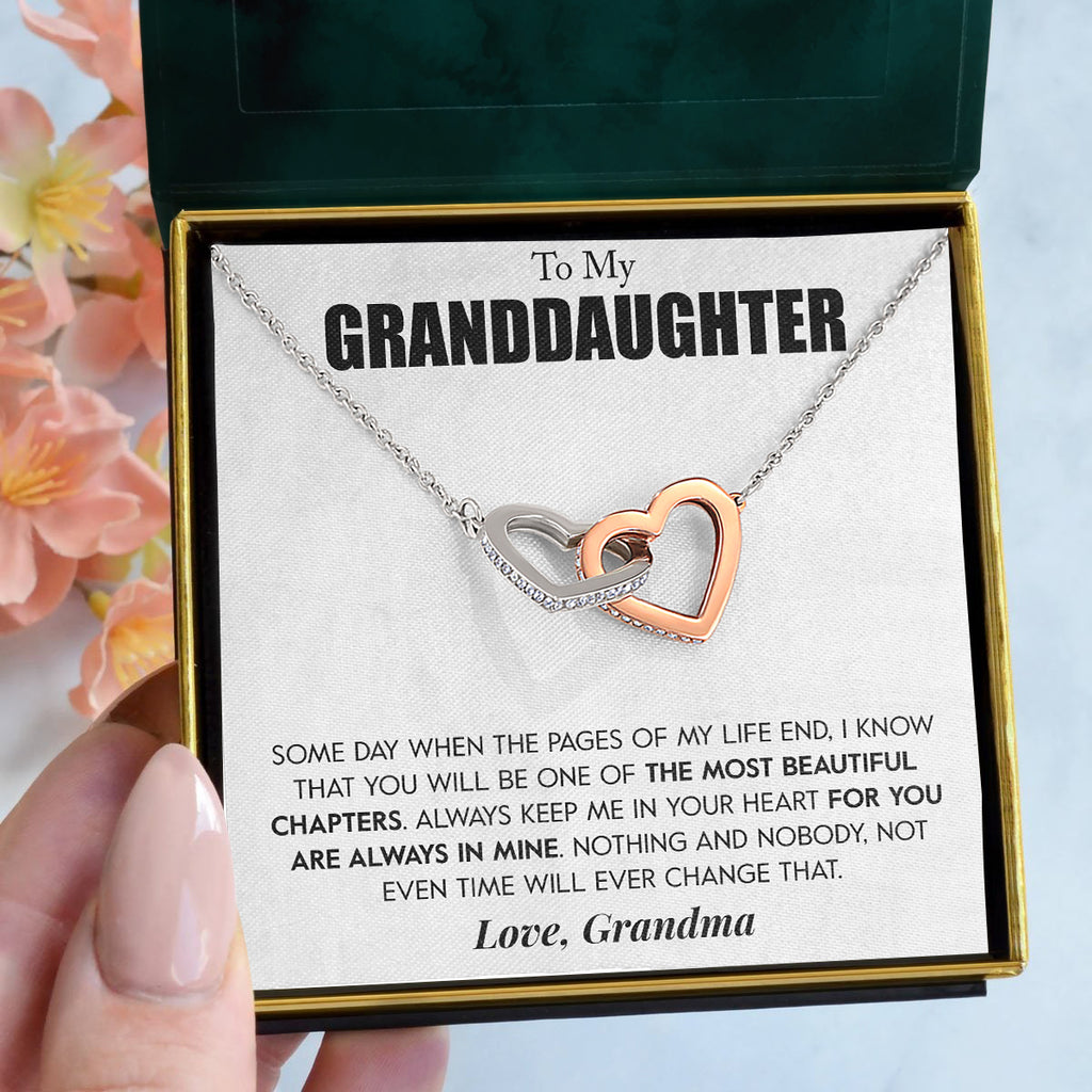 Load image into Gallery viewer, To My Granddaughter | &quot;Pages of my Life&quot; | Interlocking Hearts Necklace
