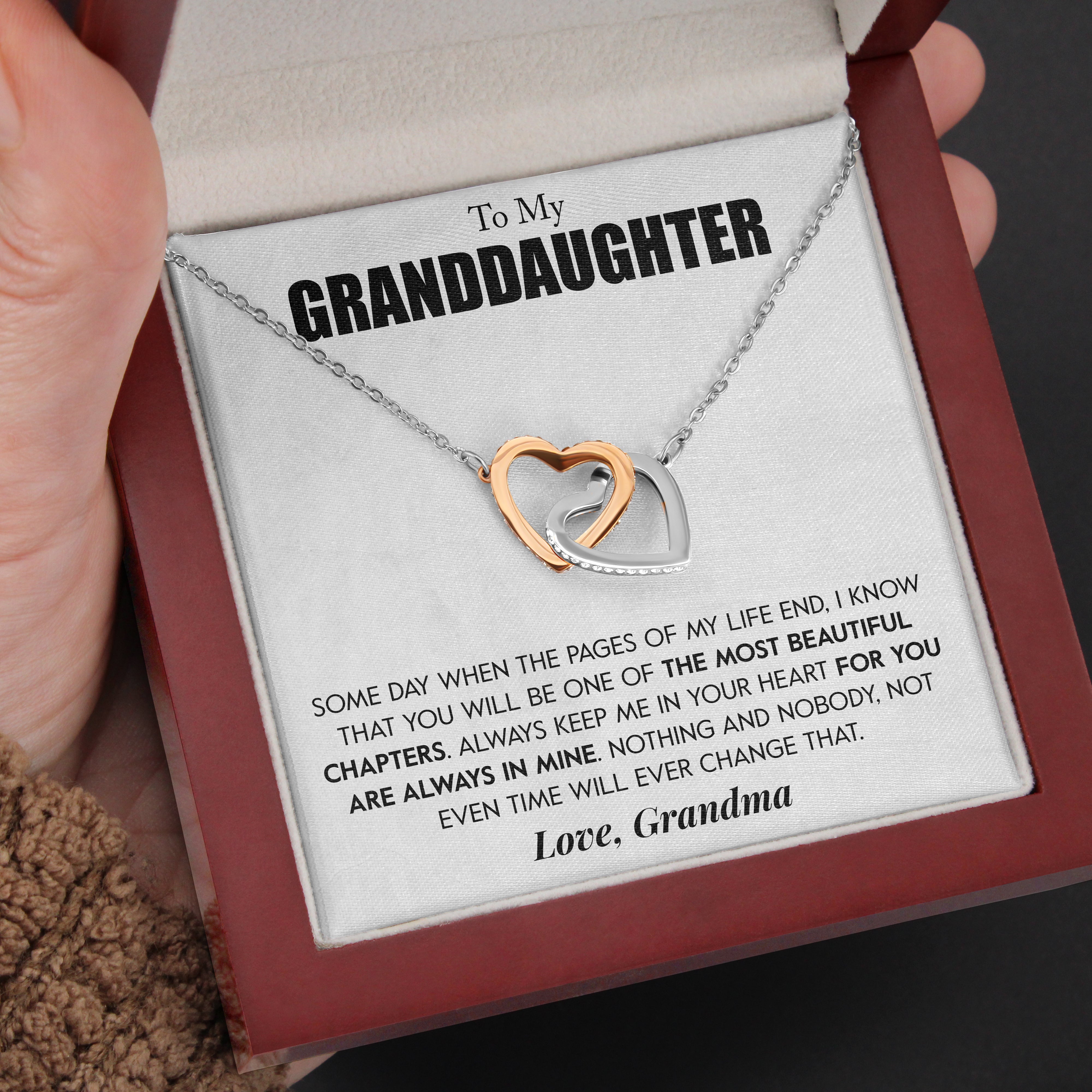 To My Granddaughter | "Pages of my Life" | Interlocking Hearts Necklace