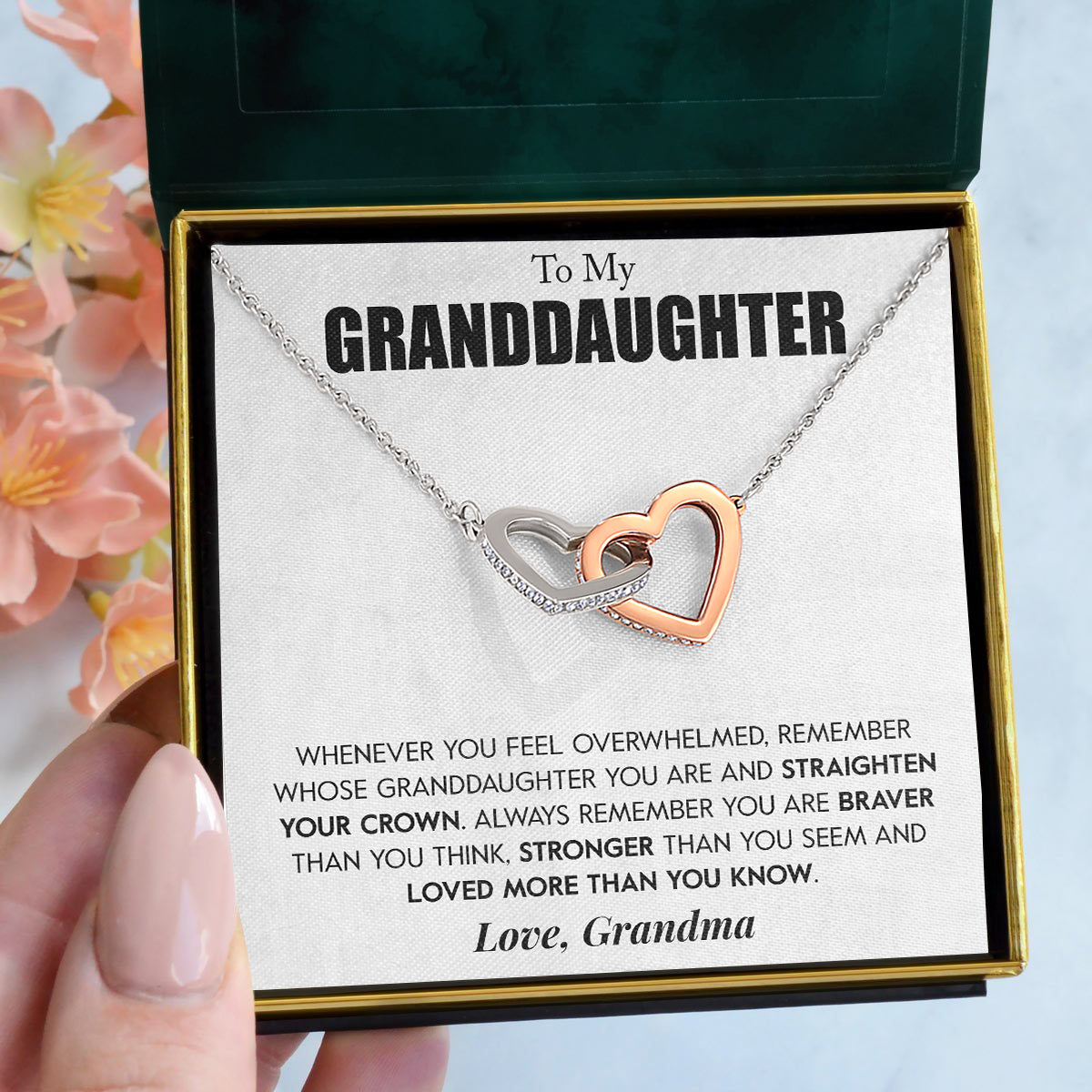 To My Granddaughter | "Straighten Your Crown" | Interlocking Hearts Necklace
